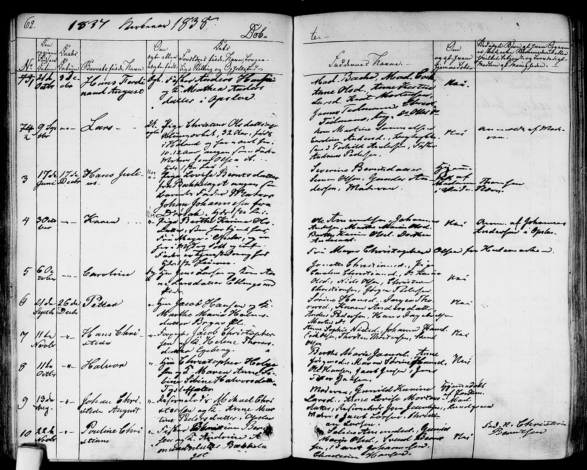 Gamlebyen prestekontor Kirkebøker, SAO/A-10884/F/Fa/L0003: Parish register (official) no. 3, 1829-1849, p. 62
