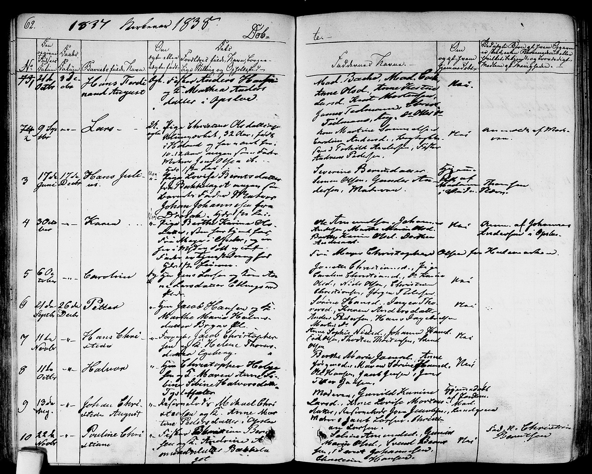 Gamlebyen prestekontor Kirkebøker, AV/SAO-A-10884/F/Fa/L0003: Parish register (official) no. 3, 1829-1849, p. 62