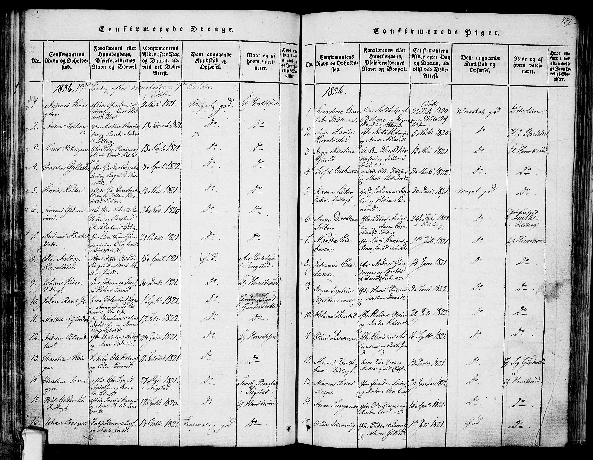 Askim prestekontor Kirkebøker, AV/SAO-A-10900/F/Fa/L0004: Parish register (official) no. 4, 1817-1846, p. 538-539