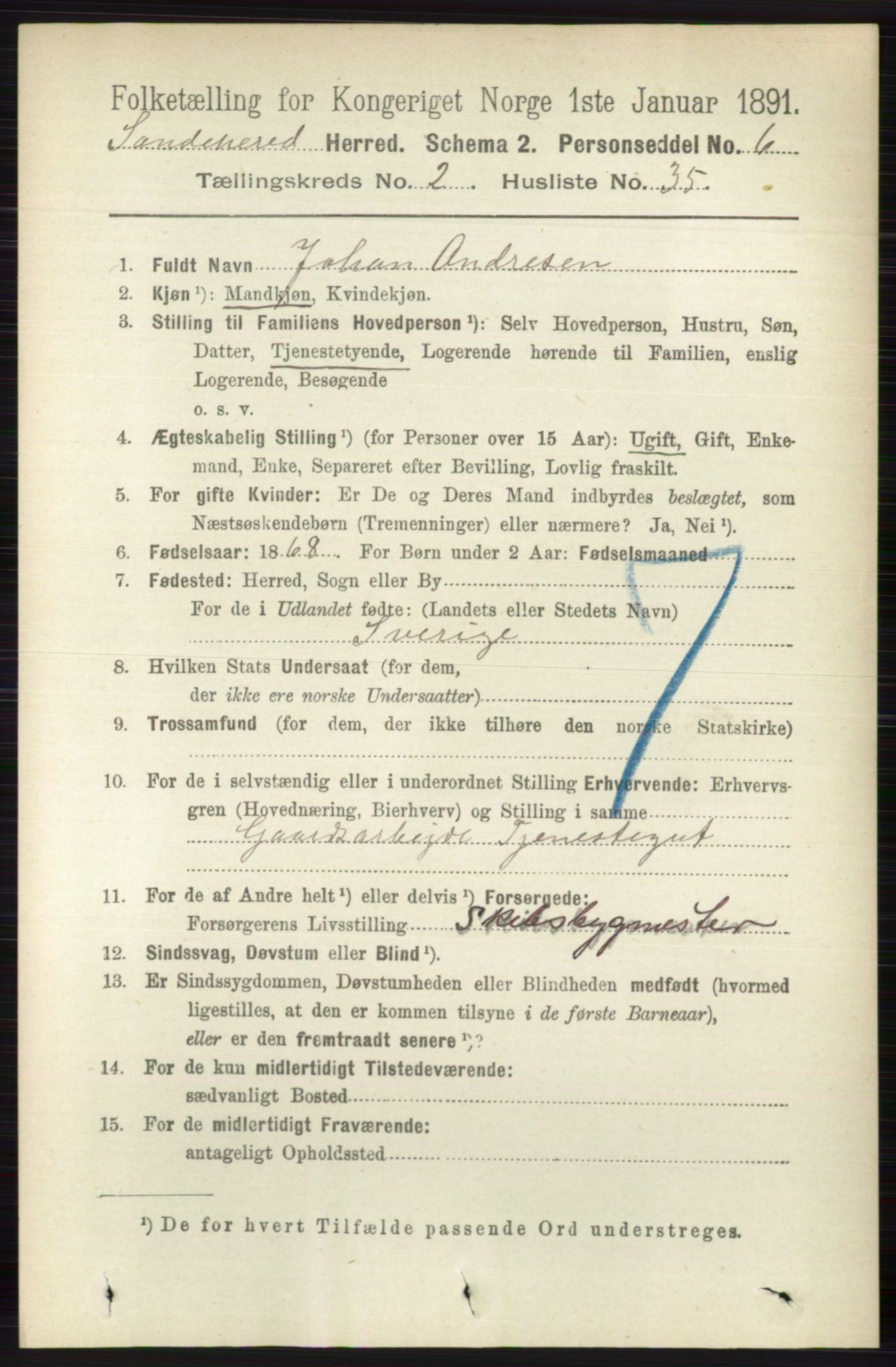 RA, 1891 census for 0724 Sandeherred, 1891, p. 1233