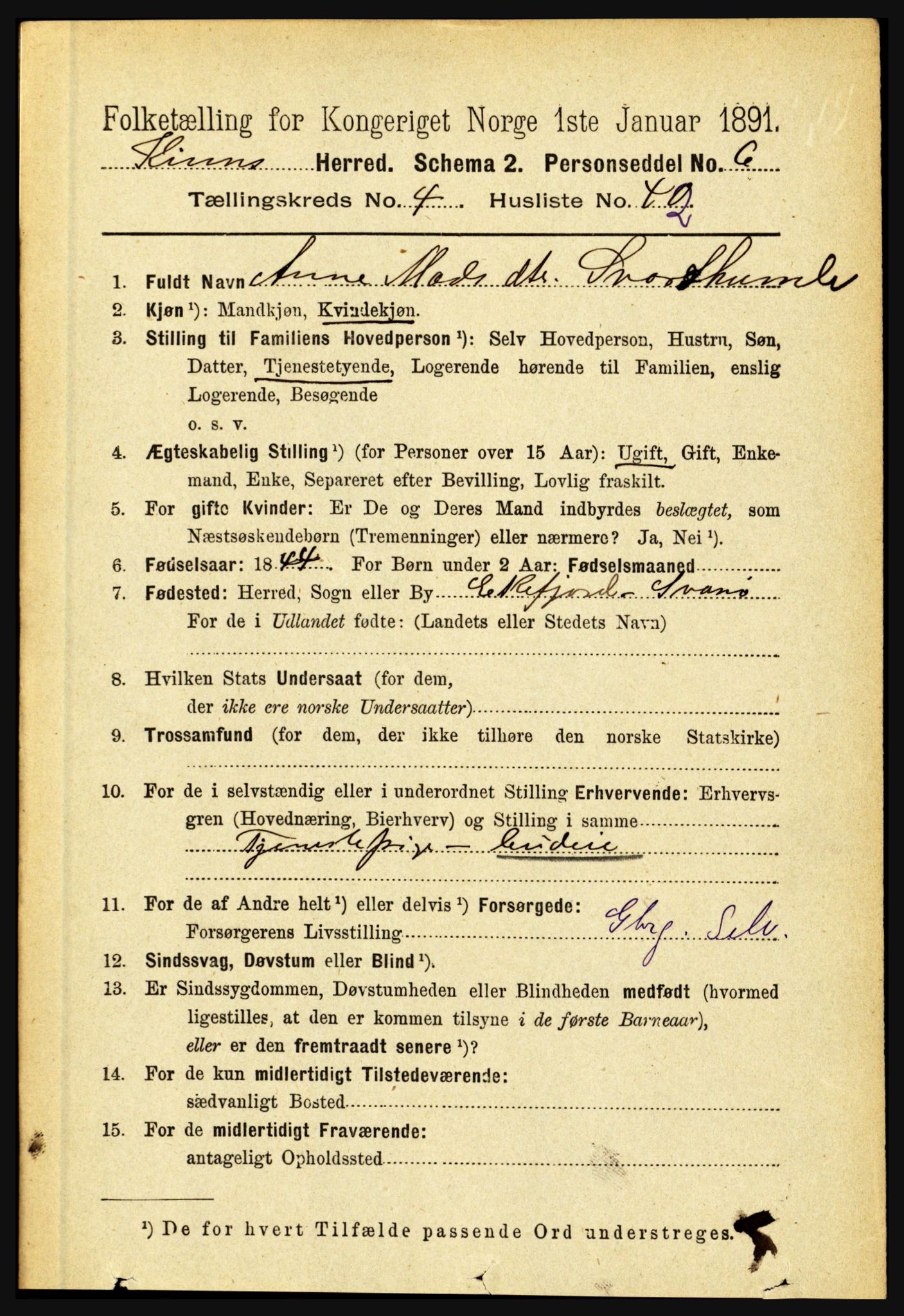 RA, 1891 census for 1437 Kinn, 1891, p. 1576
