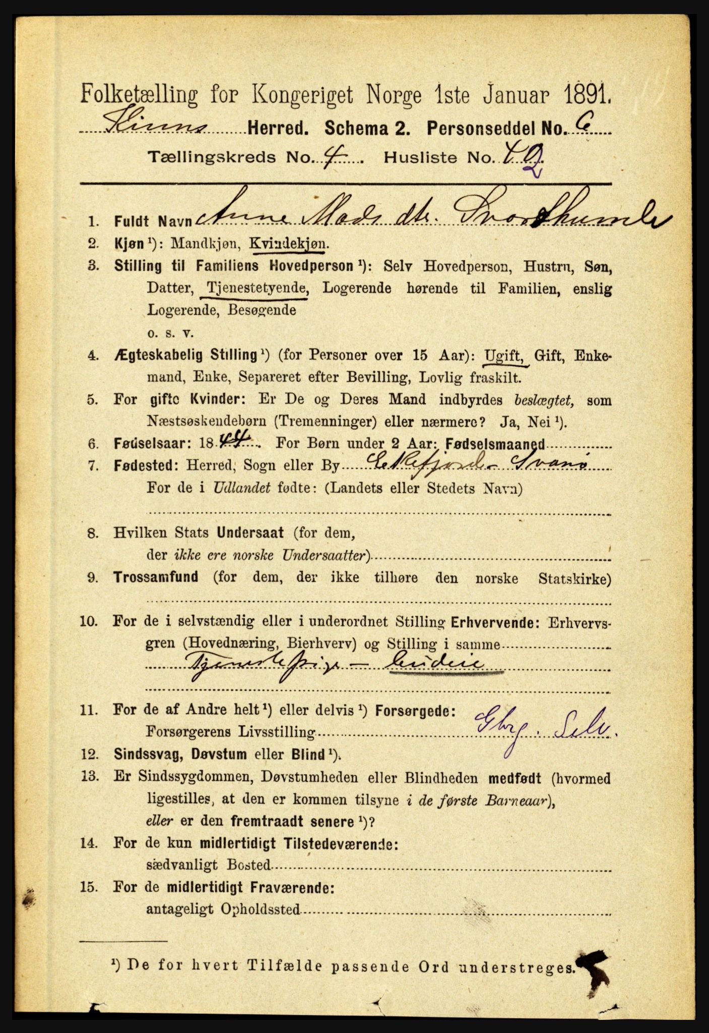 RA, 1891 census for 1437 Kinn, 1891, p. 1576