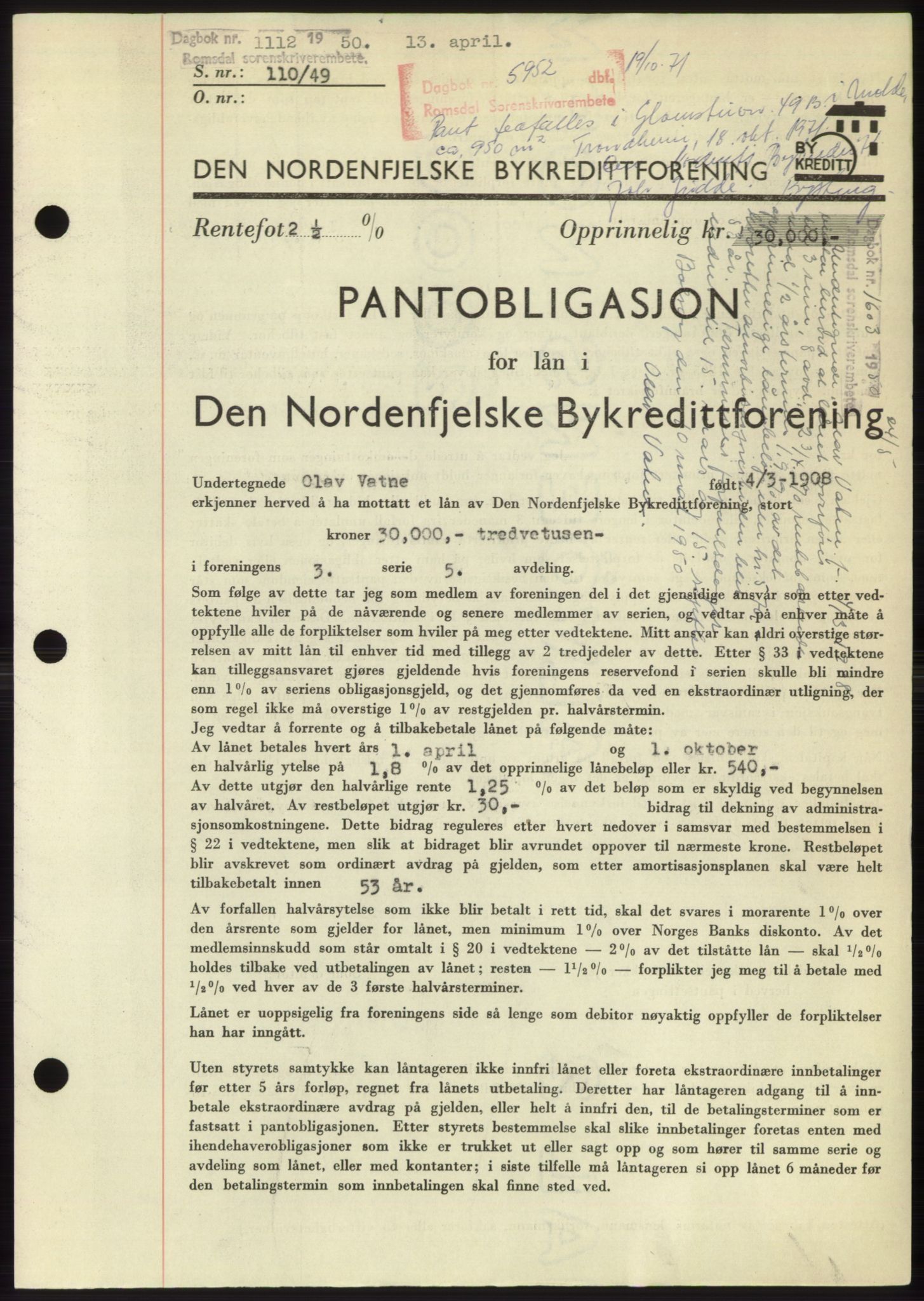 Romsdal sorenskriveri, AV/SAT-A-4149/1/2/2C: Mortgage book no. B5, 1949-1950, Diary no: : 1112/1950