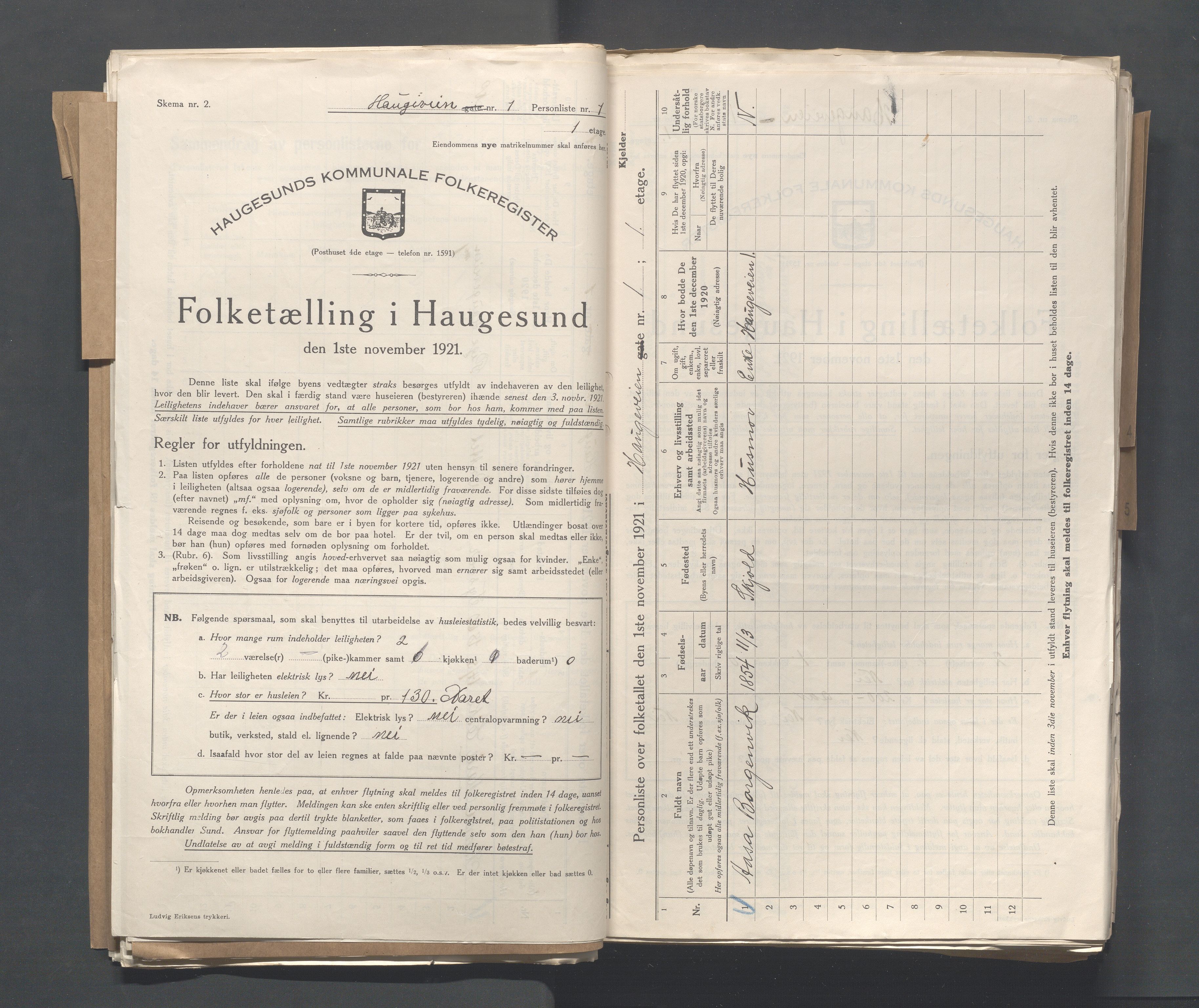 IKAR, Local census 1.11.1921 for Haugesund, 1921, p. 1904