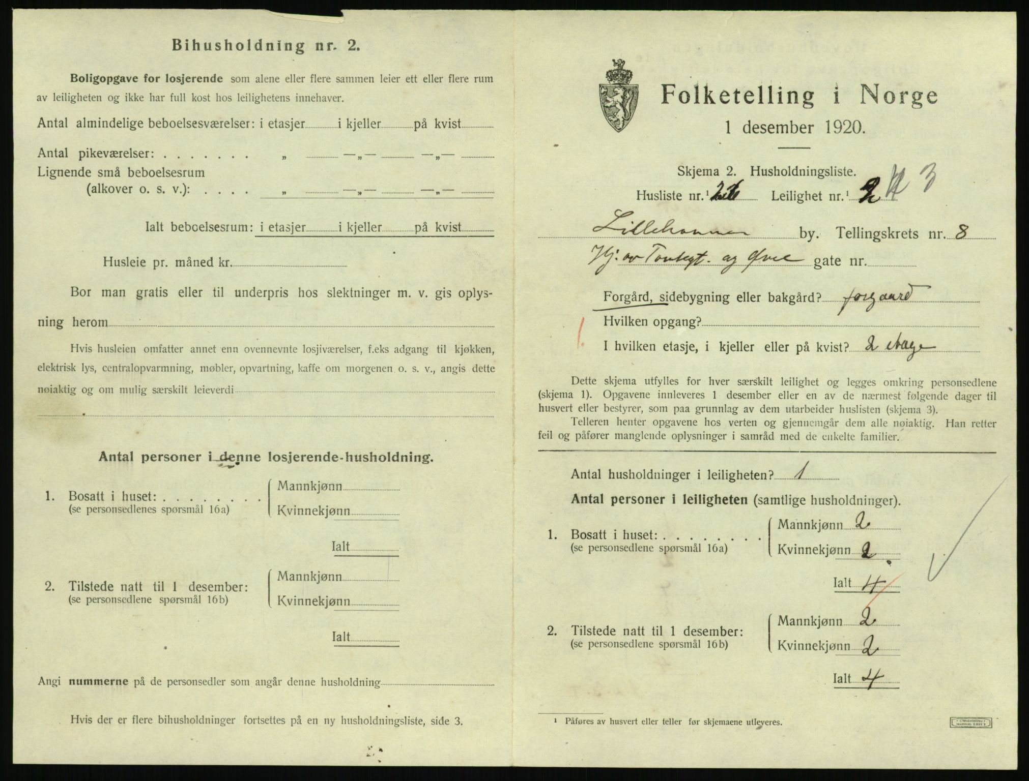 SAH, 1920 census for Lillehammer, 1920, p. 2930