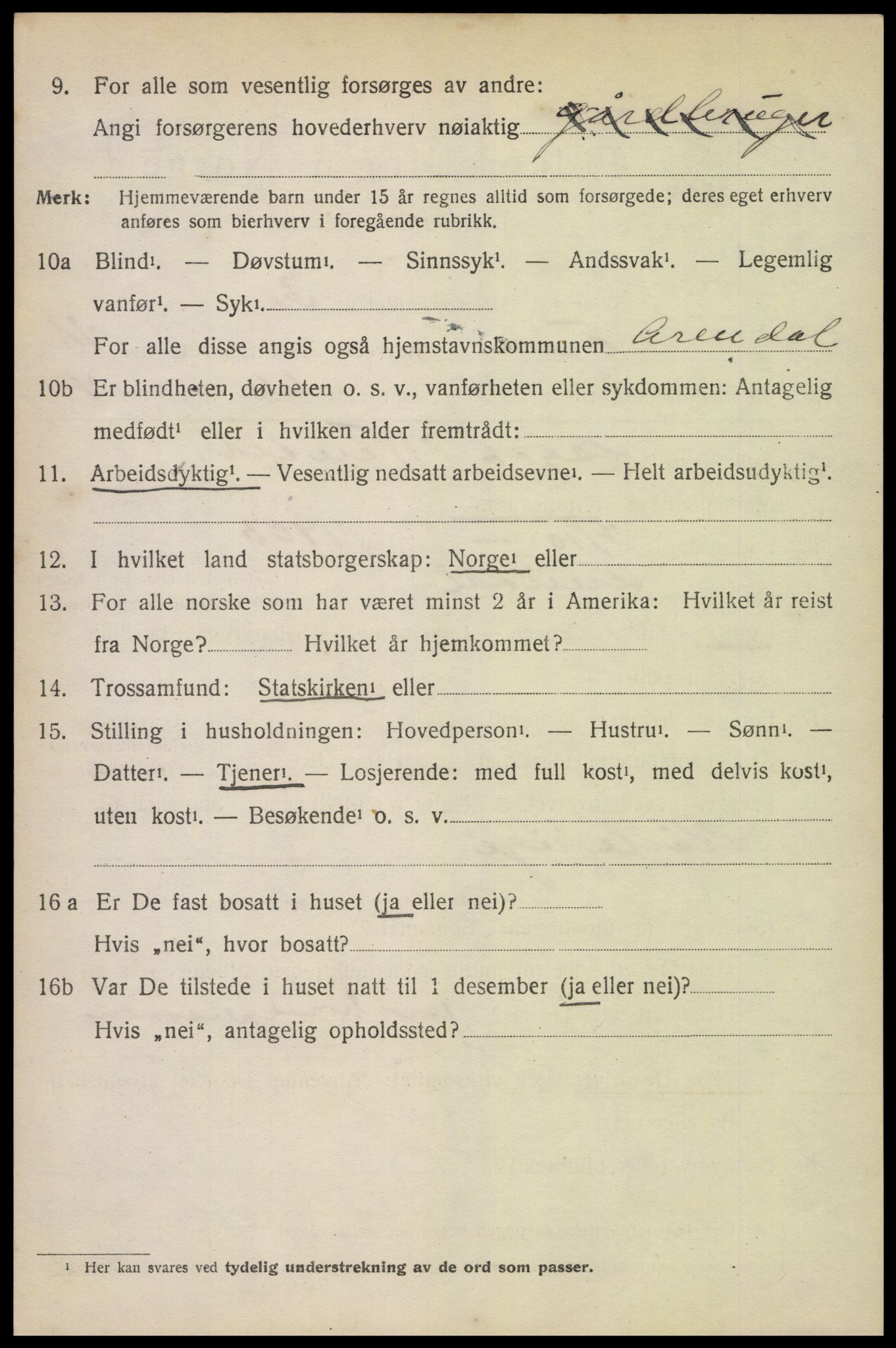 SAK, 1920 census for Fjære, 1920, p. 12070