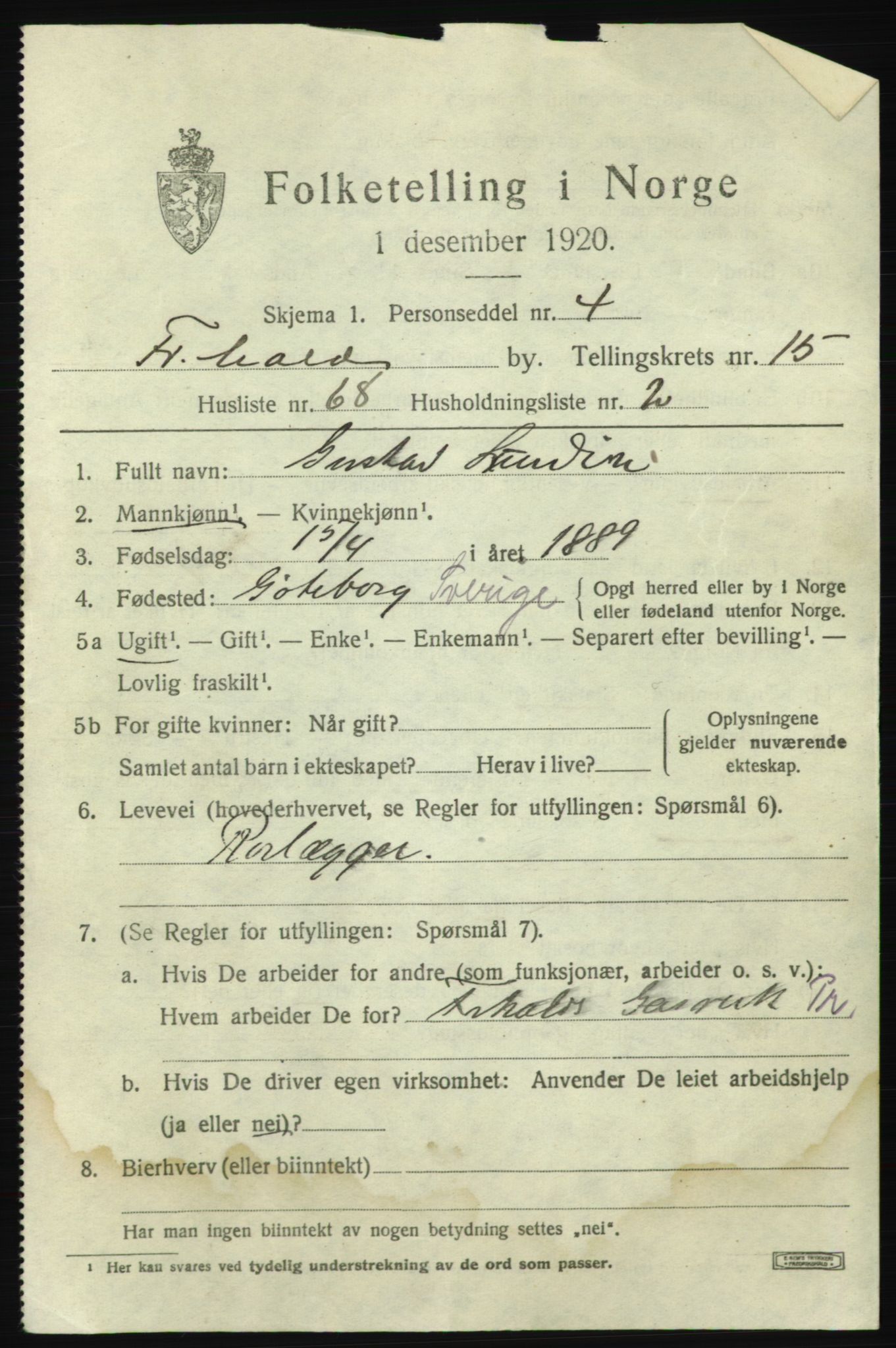 SAO, 1920 census for Fredrikshald, 1920, p. 24730