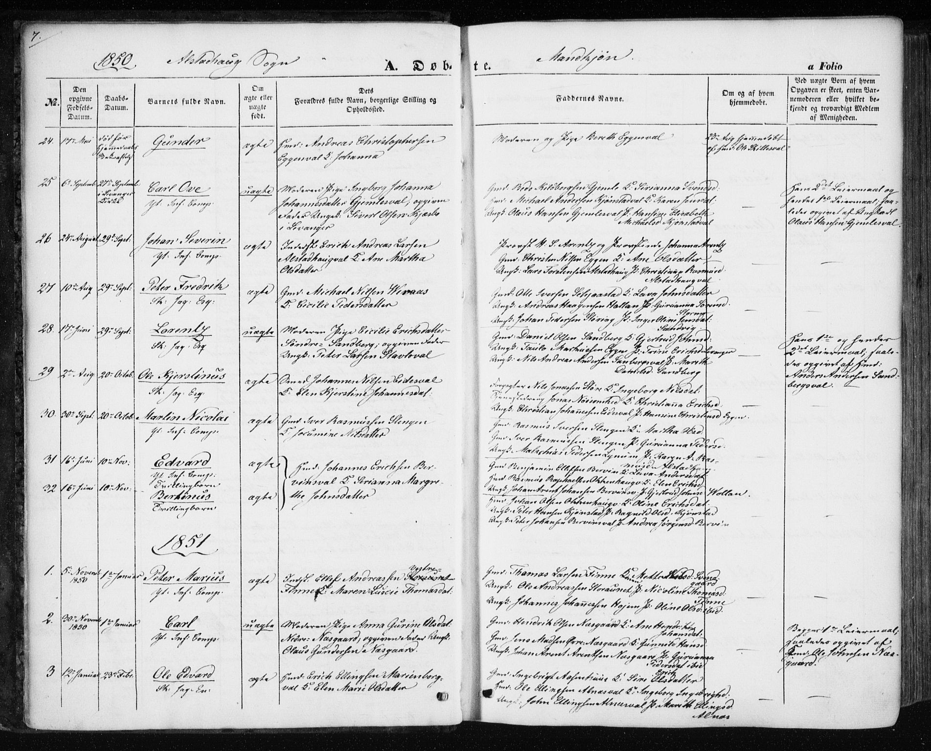 Ministerialprotokoller, klokkerbøker og fødselsregistre - Nord-Trøndelag, SAT/A-1458/717/L0154: Parish register (official) no. 717A07 /1, 1850-1862, p. 7