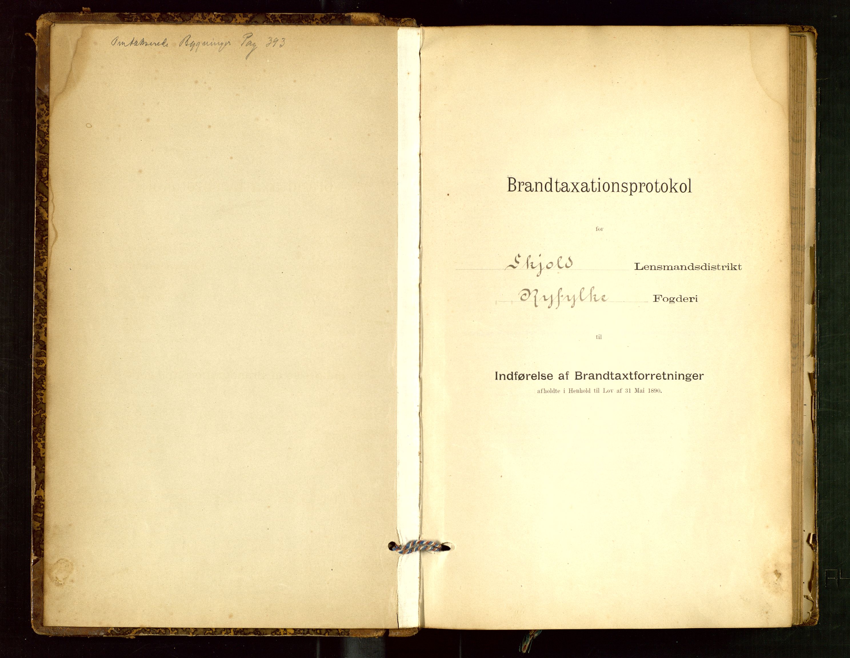 Skjold lensmannskontor, SAST/A-100182/Gob/L0001: "Brandtaxationsprotokol for Skjold Lensmandsdistrikt Ryfylke Fogderi", 1894-1939