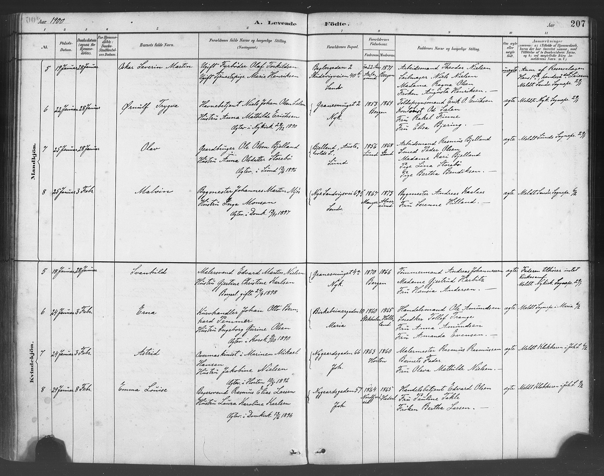 Fødselsstiftelsens sokneprestembete*, SAB/-: Parish register (official) no. A 2, 1884-1900, p. 207