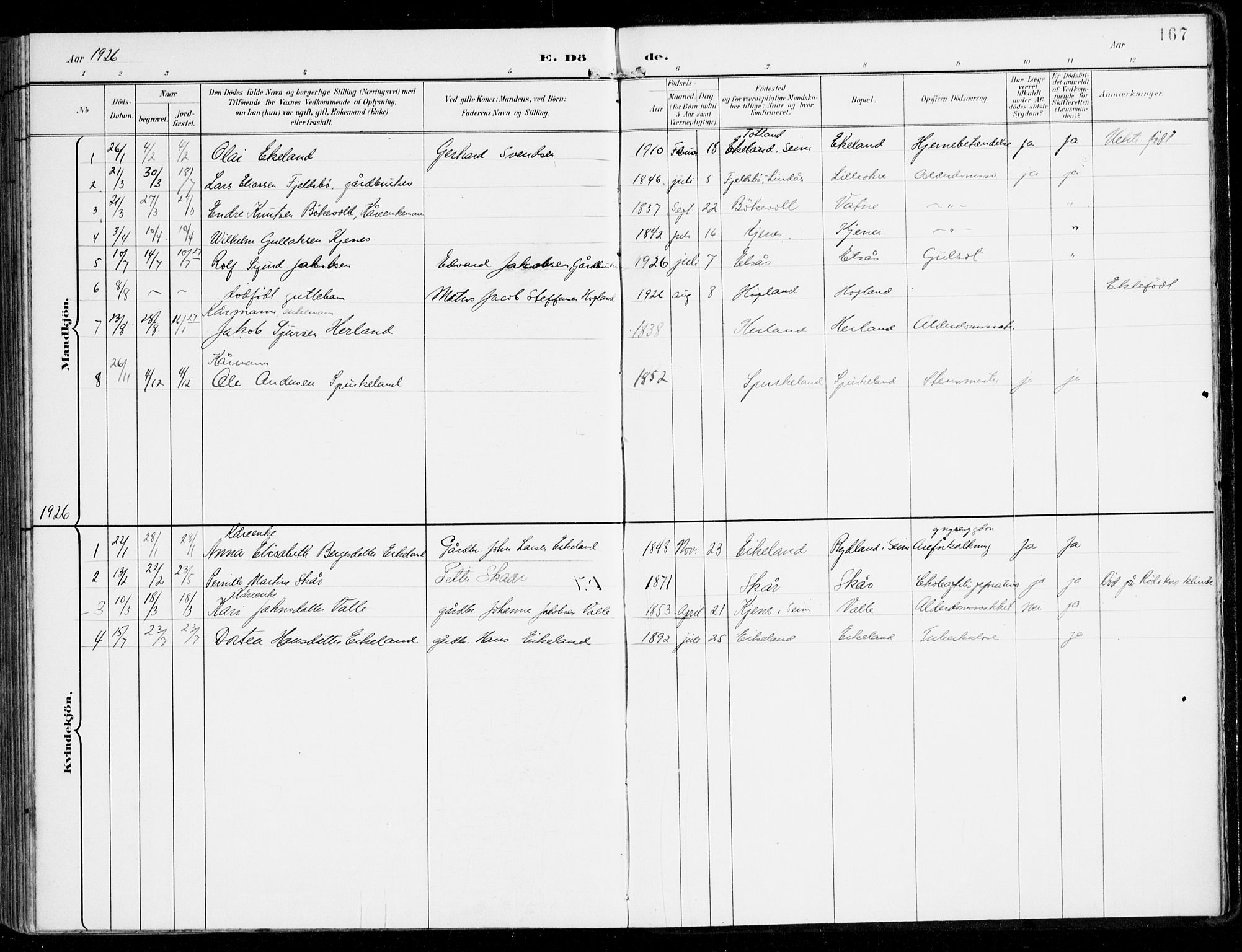 Alversund Sokneprestembete, AV/SAB-A-73901/H/Ha/Haa/Haad/L0004: Parish register (official) no. D 4, 1898-1926, p. 167