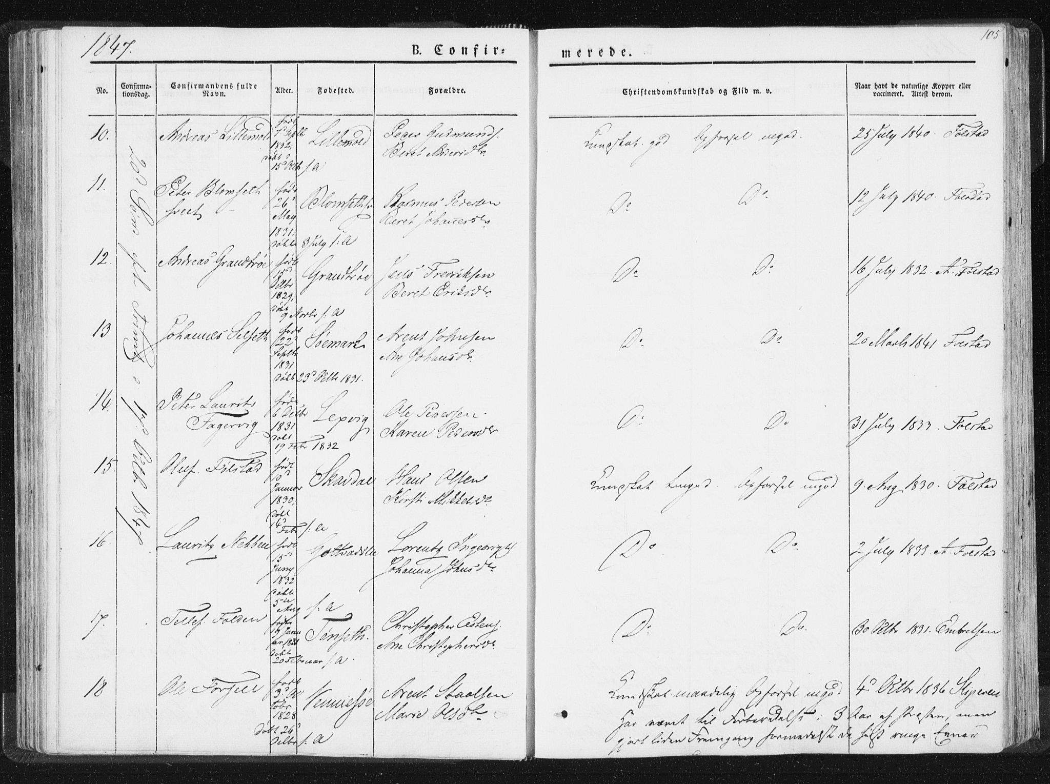 Ministerialprotokoller, klokkerbøker og fødselsregistre - Nord-Trøndelag, SAT/A-1458/744/L0418: Parish register (official) no. 744A02, 1843-1866, p. 105