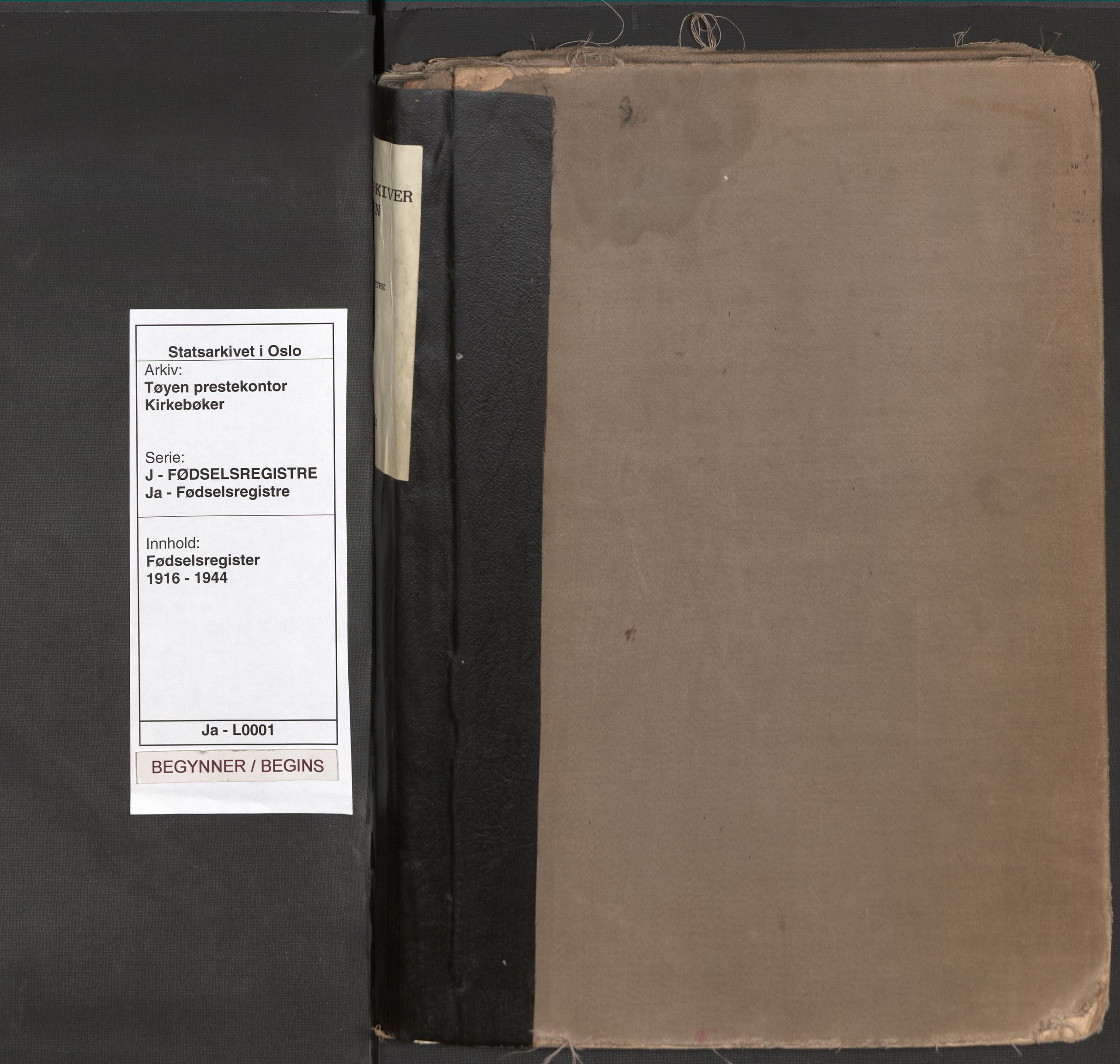 Tøyen prestekontor Kirkebøker, SAO/A-10167a/J/Ja/L0001: Birth register no. 1, 1916-1944