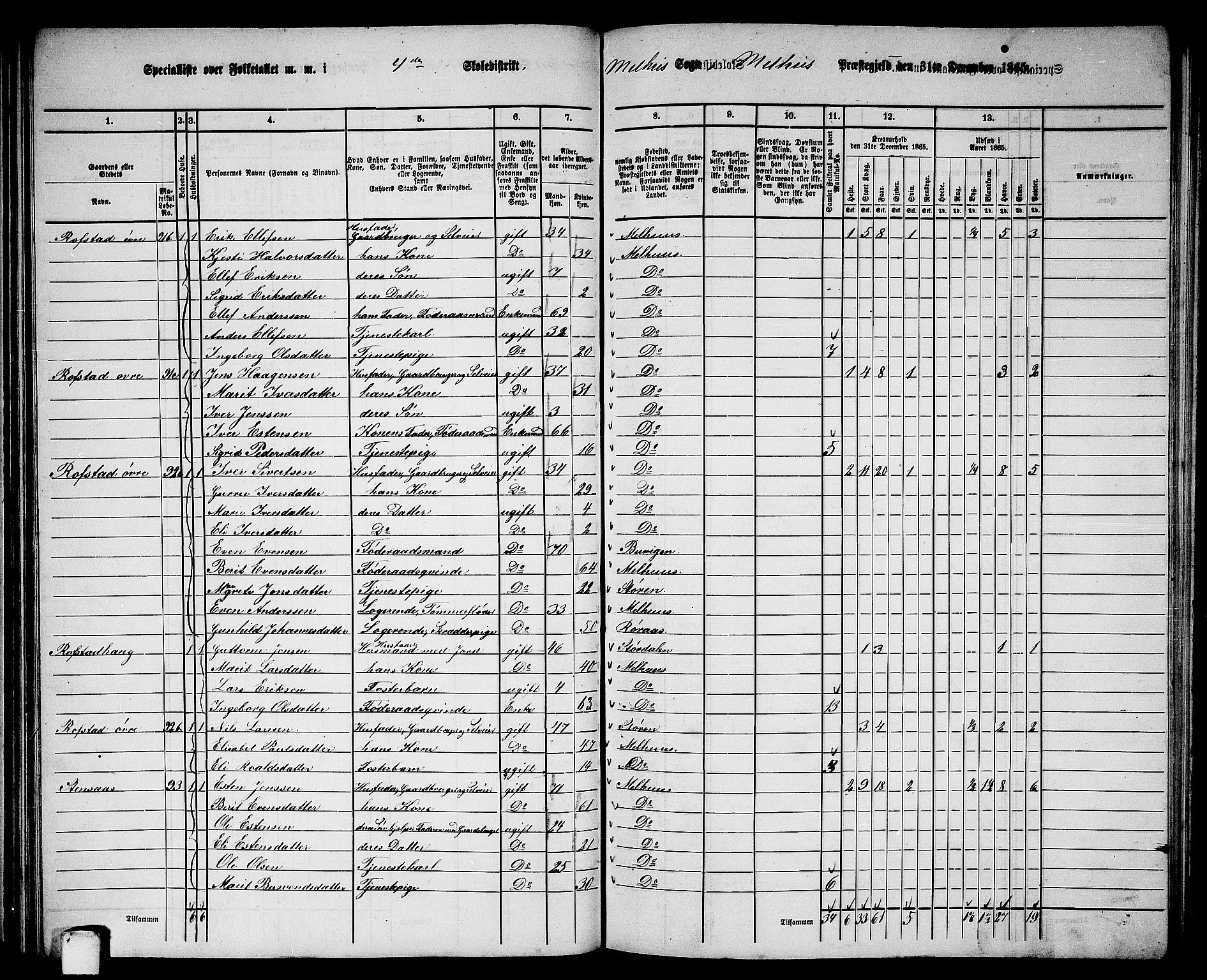 RA, 1865 census for Melhus, 1865, p. 70