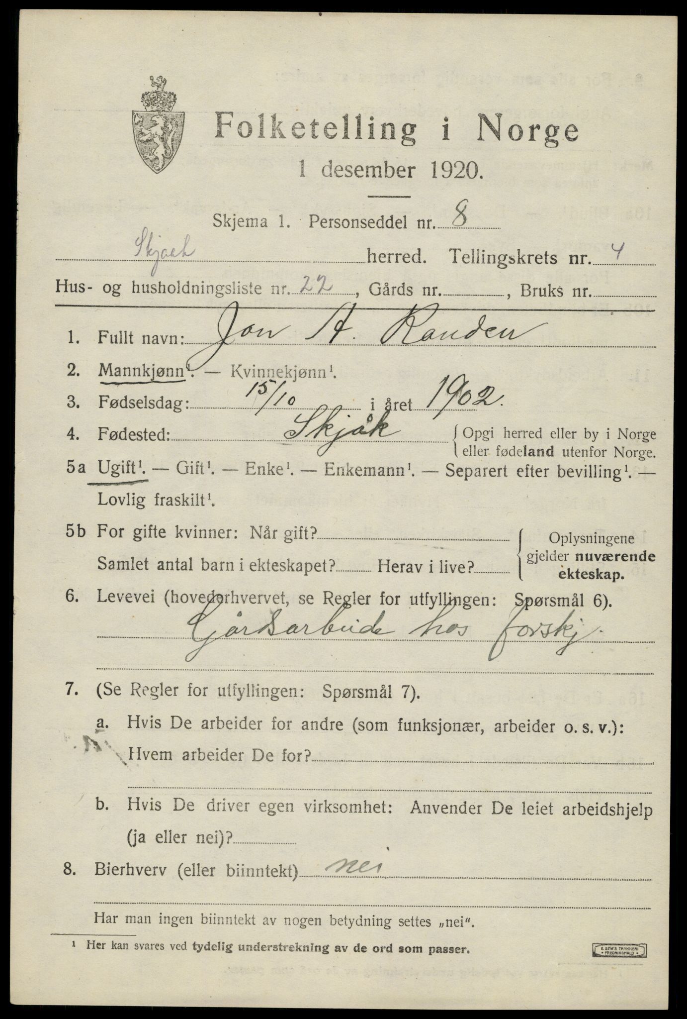 SAH, 1920 census for Skjåk, 1920, p. 2448