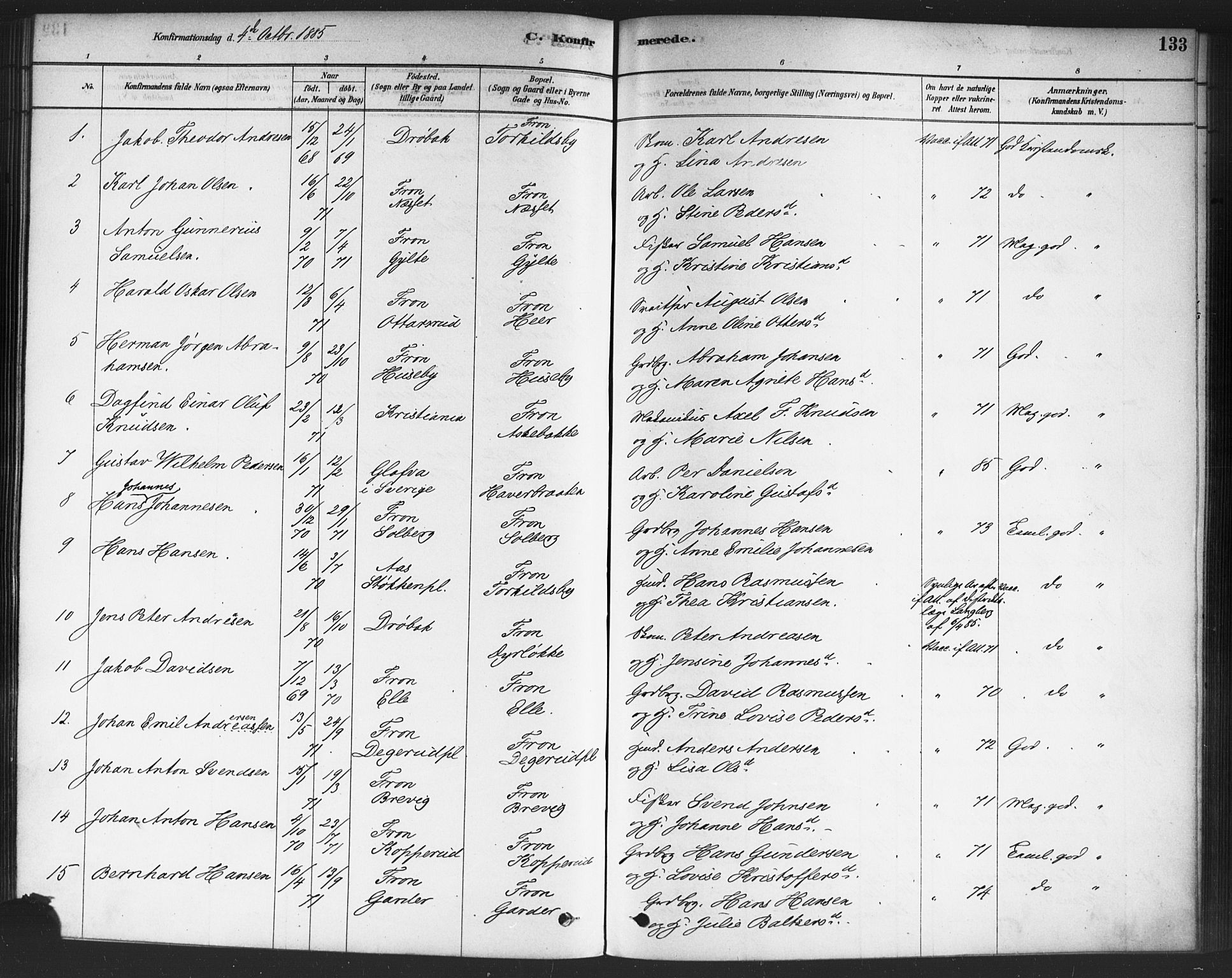 Drøbak prestekontor Kirkebøker, SAO/A-10142a/F/Fc/L0002: Parish register (official) no. III 2, 1878-1891, p. 133