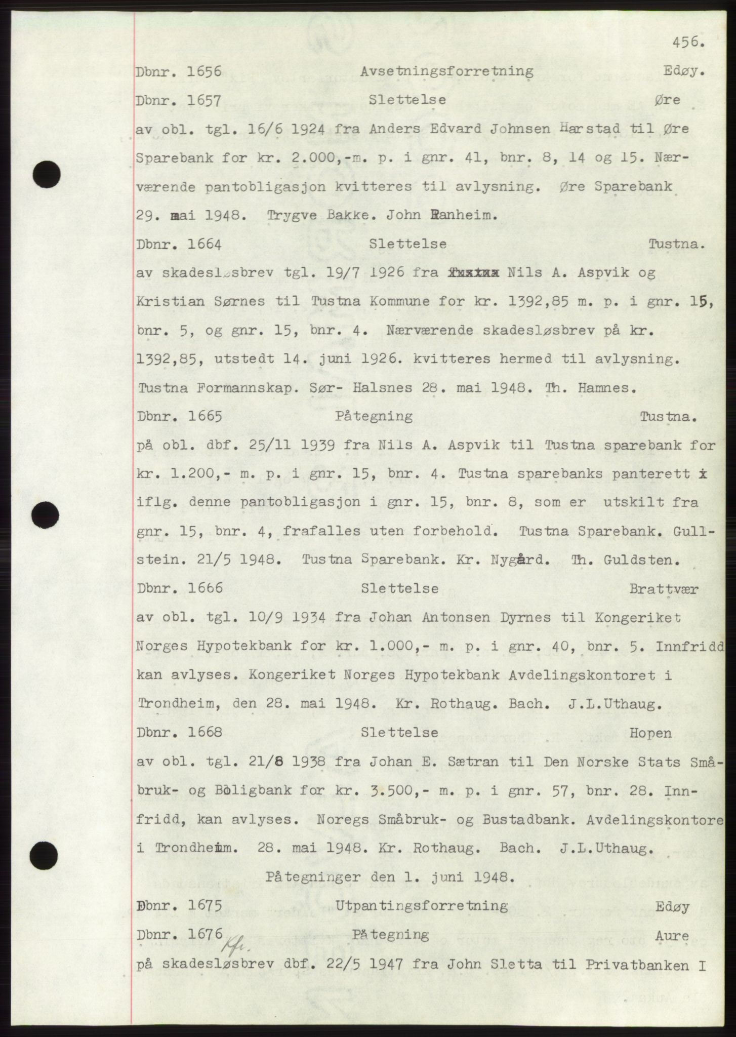 Nordmøre sorenskriveri, SAT/A-4132/1/2/2Ca: Mortgage book no. C82b, 1946-1951, Diary no: : 1656/1948