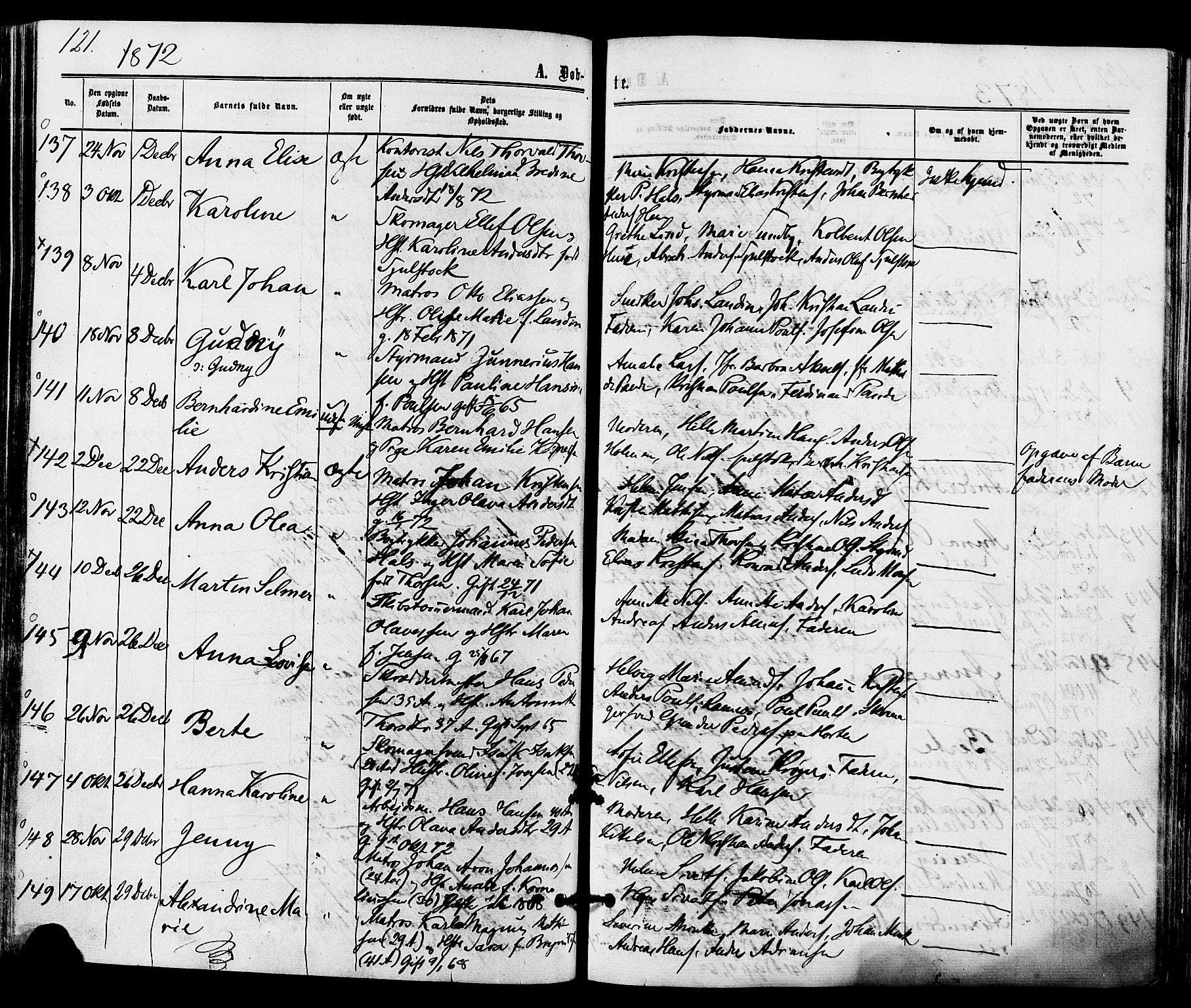 Tønsberg kirkebøker, SAKO/A-330/F/Fa/L0009: Parish register (official) no. I 9, 1865-1873, p. 121