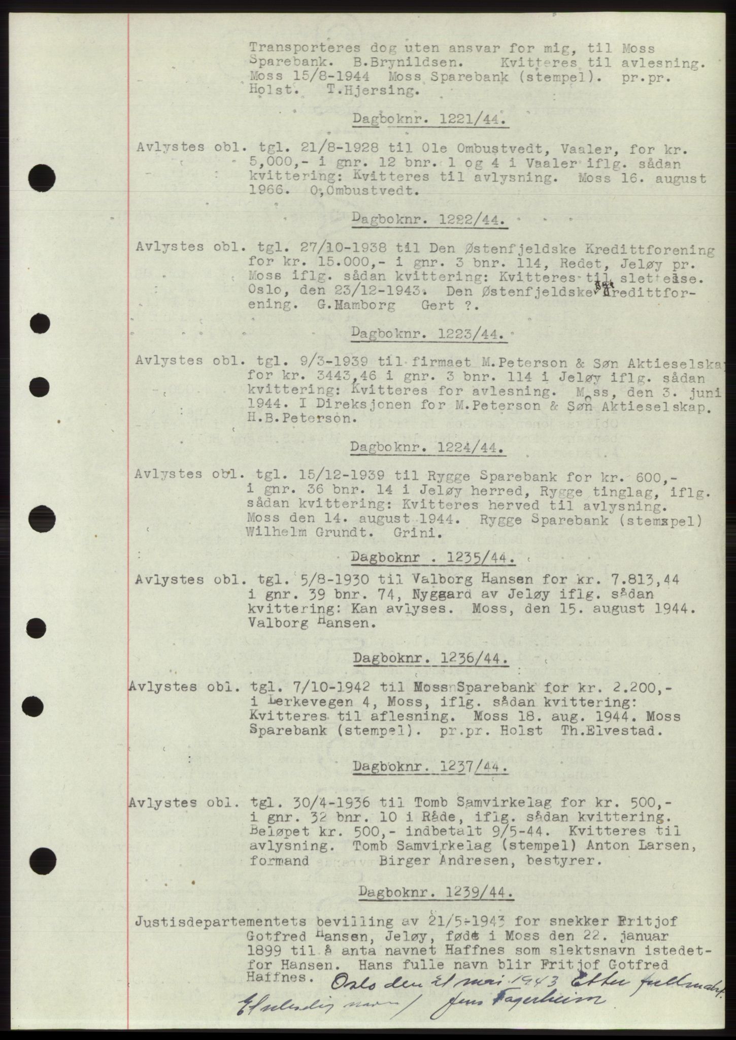 Moss sorenskriveri, AV/SAO-A-10168: Mortgage book no. C10, 1938-1950, Diary no: : 1221/1944
