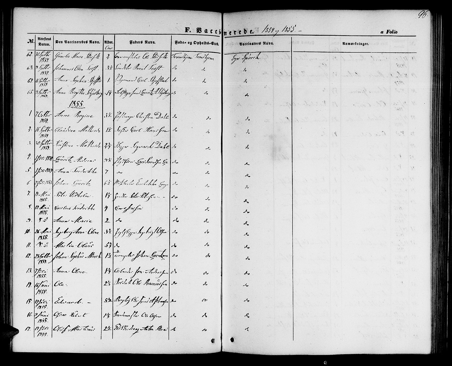 Ministerialprotokoller, klokkerbøker og fødselsregistre - Sør-Trøndelag, SAT/A-1456/602/L0113: Parish register (official) no. 602A11, 1849-1861, p. 96