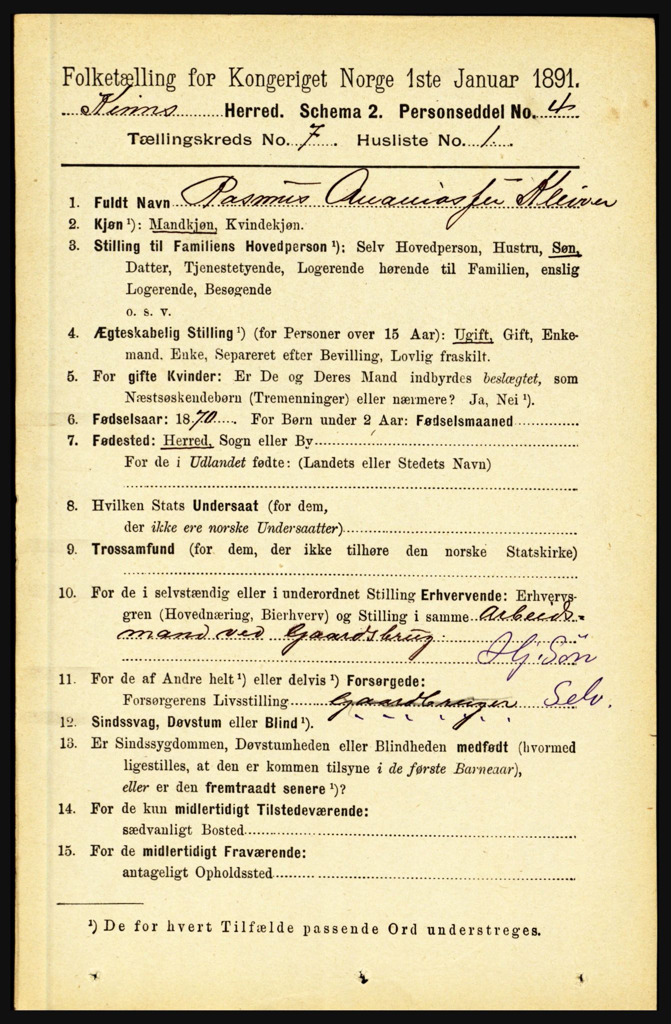 RA, 1891 census for 1437 Kinn, 1891, p. 2675