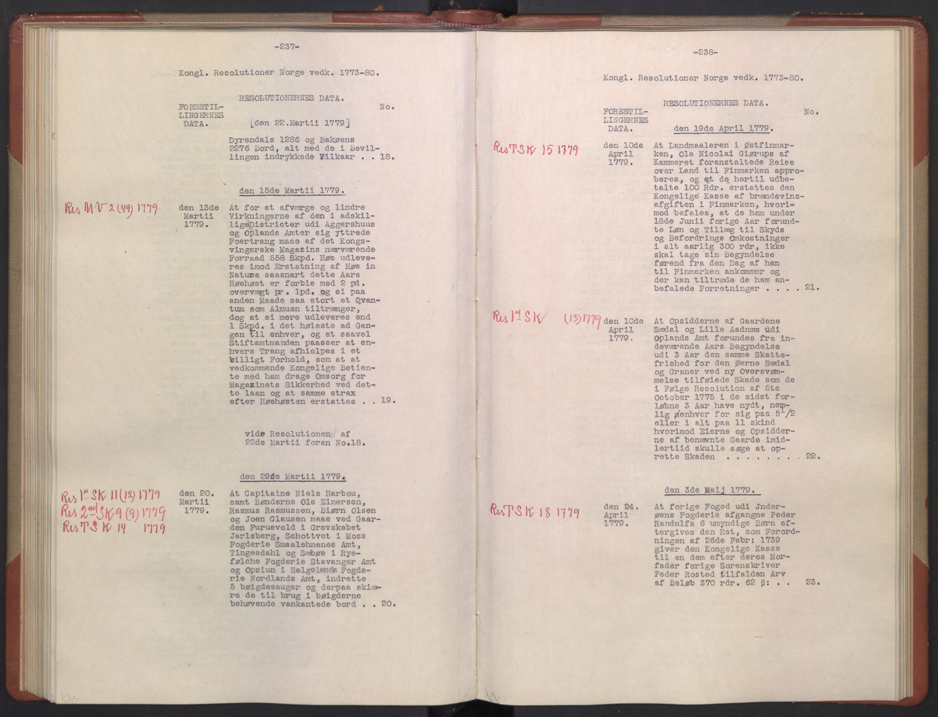 Avskriftsamlingen, RA/EA-4022/F/Fb/L0122: Registratur over norske Relasjons- og resolusjonsprotokoller, 1773-1780, p. 77