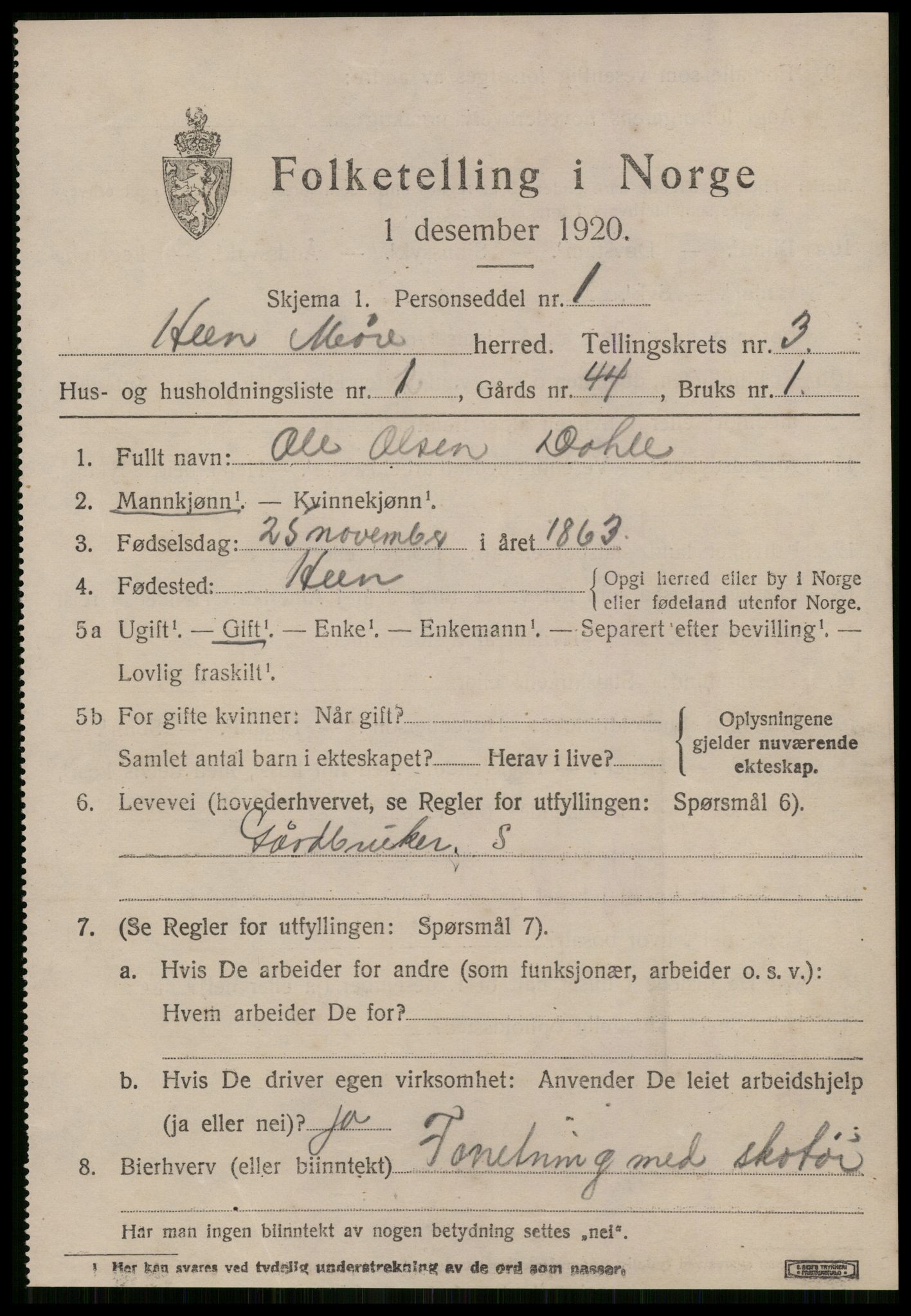 SAT, 1920 census for Hen, 1920, p. 1426