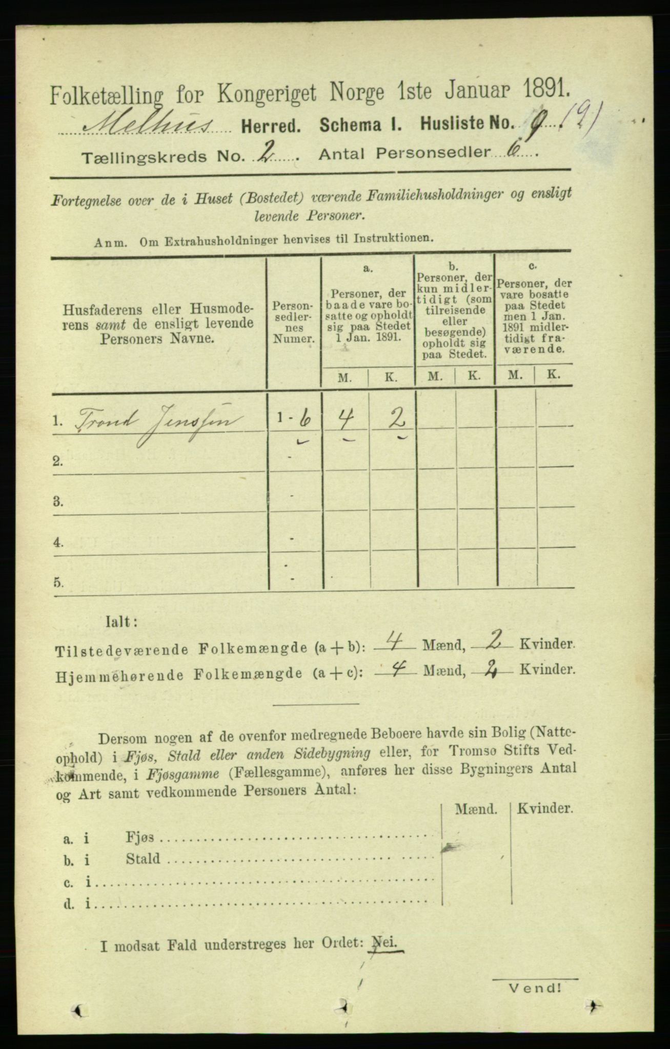 RA, 1891 census for 1653 Melhus, 1891, p. 642