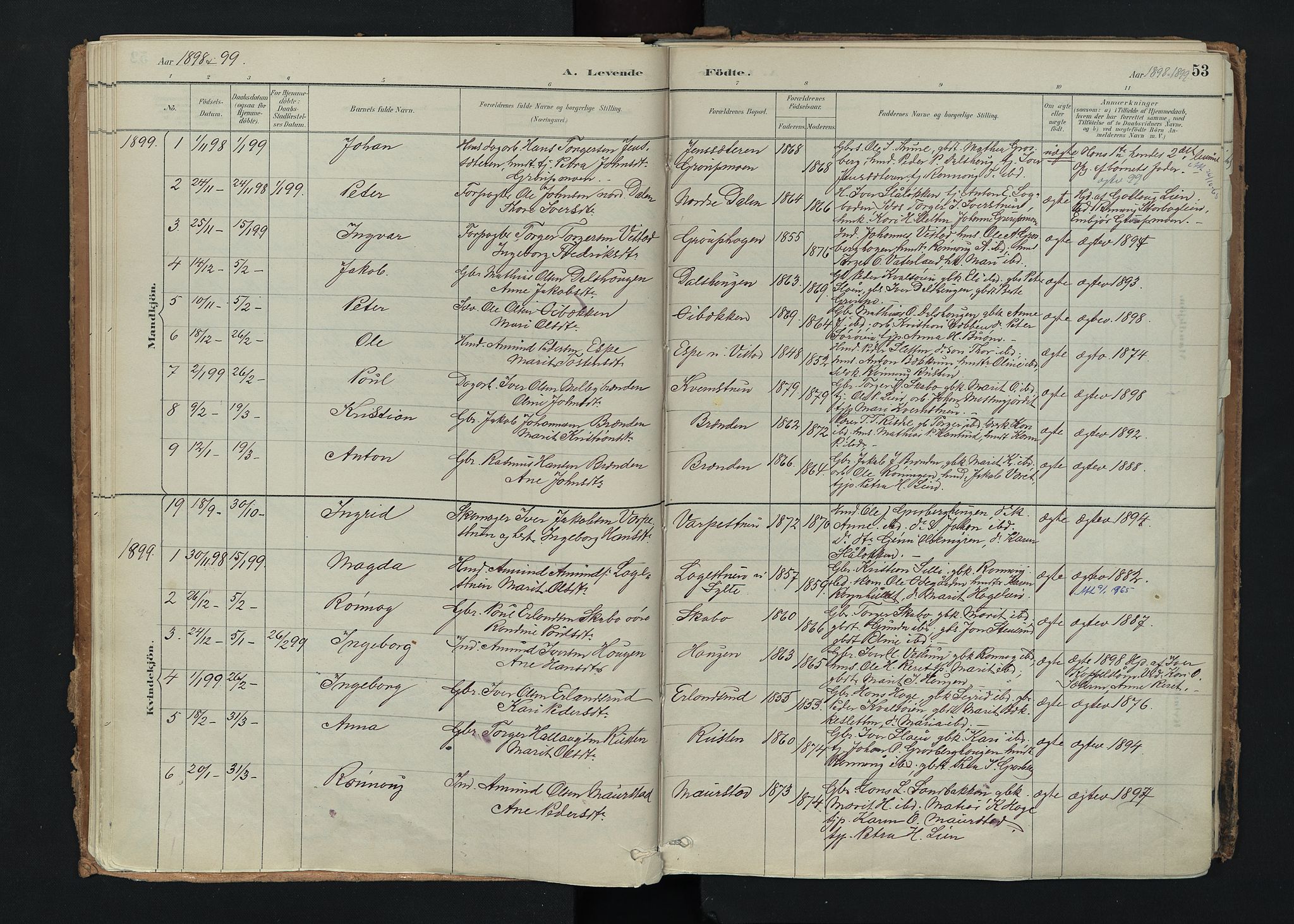 Nord-Fron prestekontor, SAH/PREST-080/H/Ha/Haa/L0005: Parish register (official) no. 5, 1884-1914, p. 53