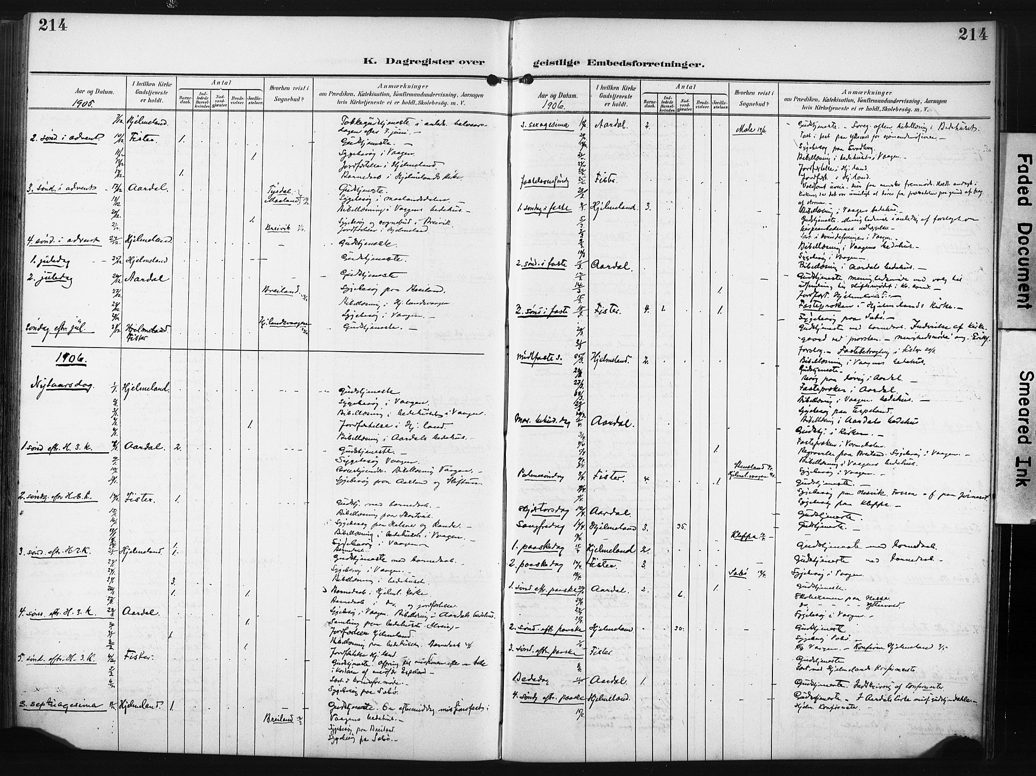 Hjelmeland sokneprestkontor, SAST/A-101843/02/A/L0002: Parish register (official) no. A 17, 1901-1916, p. 214