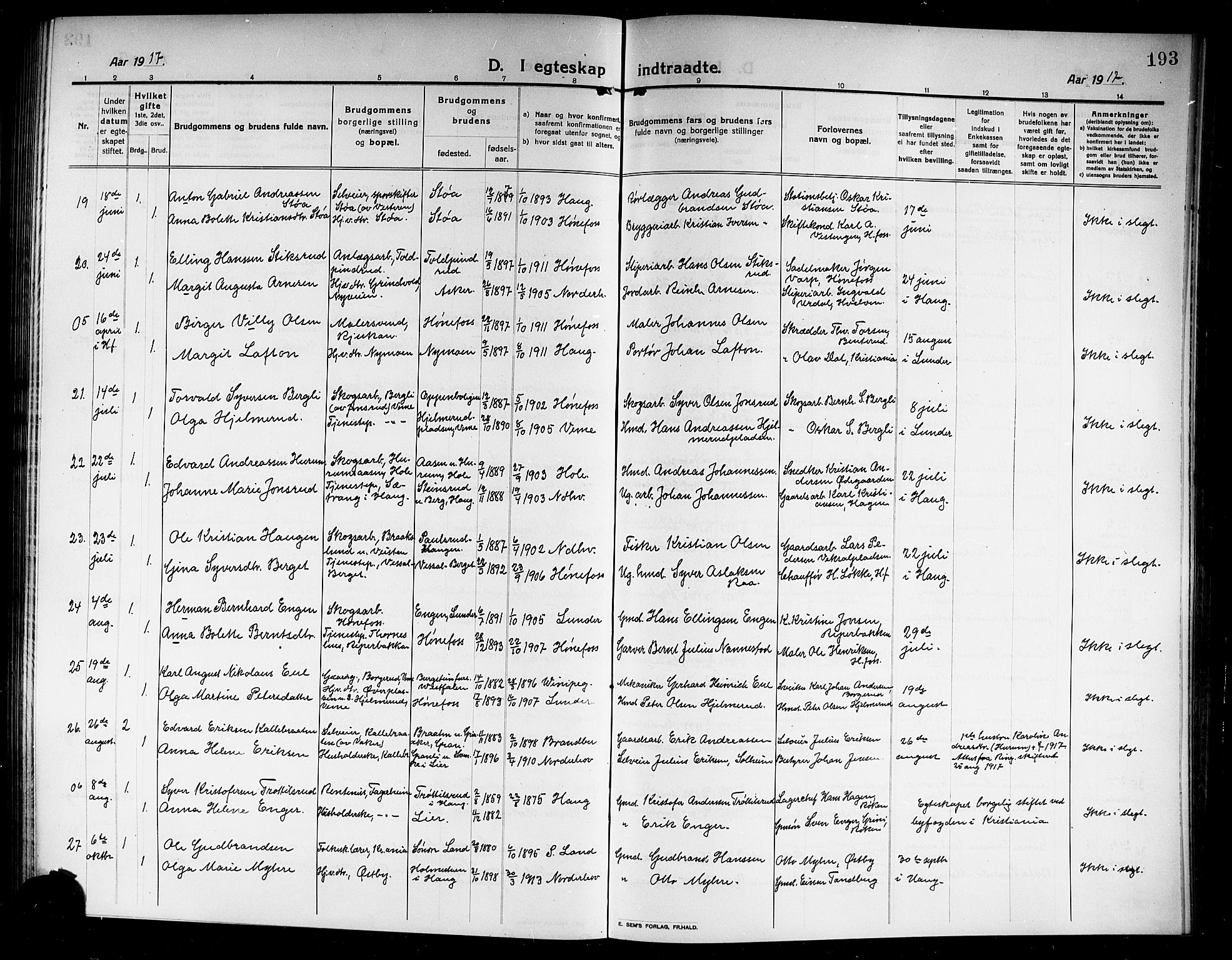 Norderhov kirkebøker, AV/SAKO-A-237/G/Ga/L0009: Parish register (copy) no. I 9, 1913-1920, p. 193