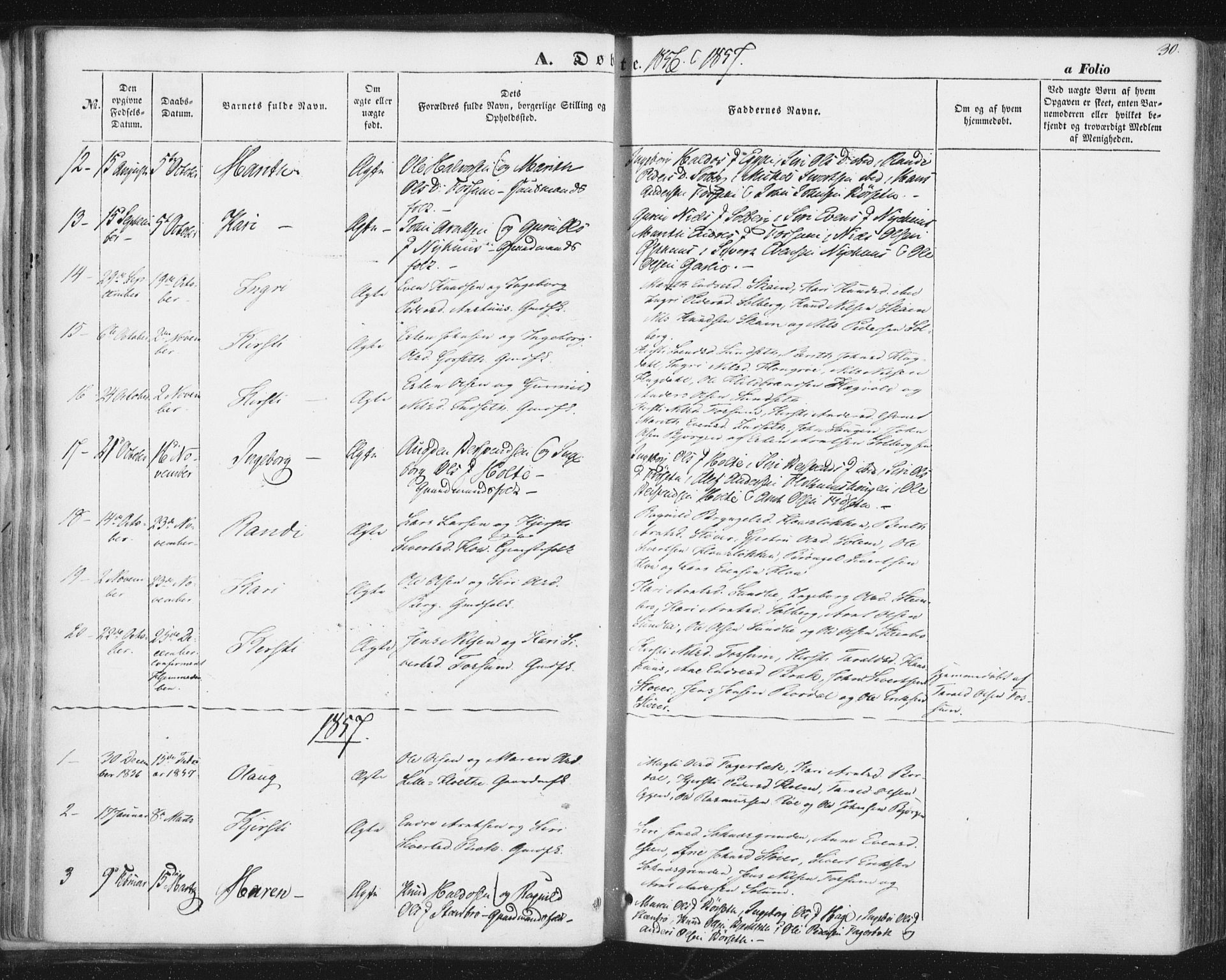 Ministerialprotokoller, klokkerbøker og fødselsregistre - Sør-Trøndelag, SAT/A-1456/689/L1038: Parish register (official) no. 689A03, 1848-1872, p. 30