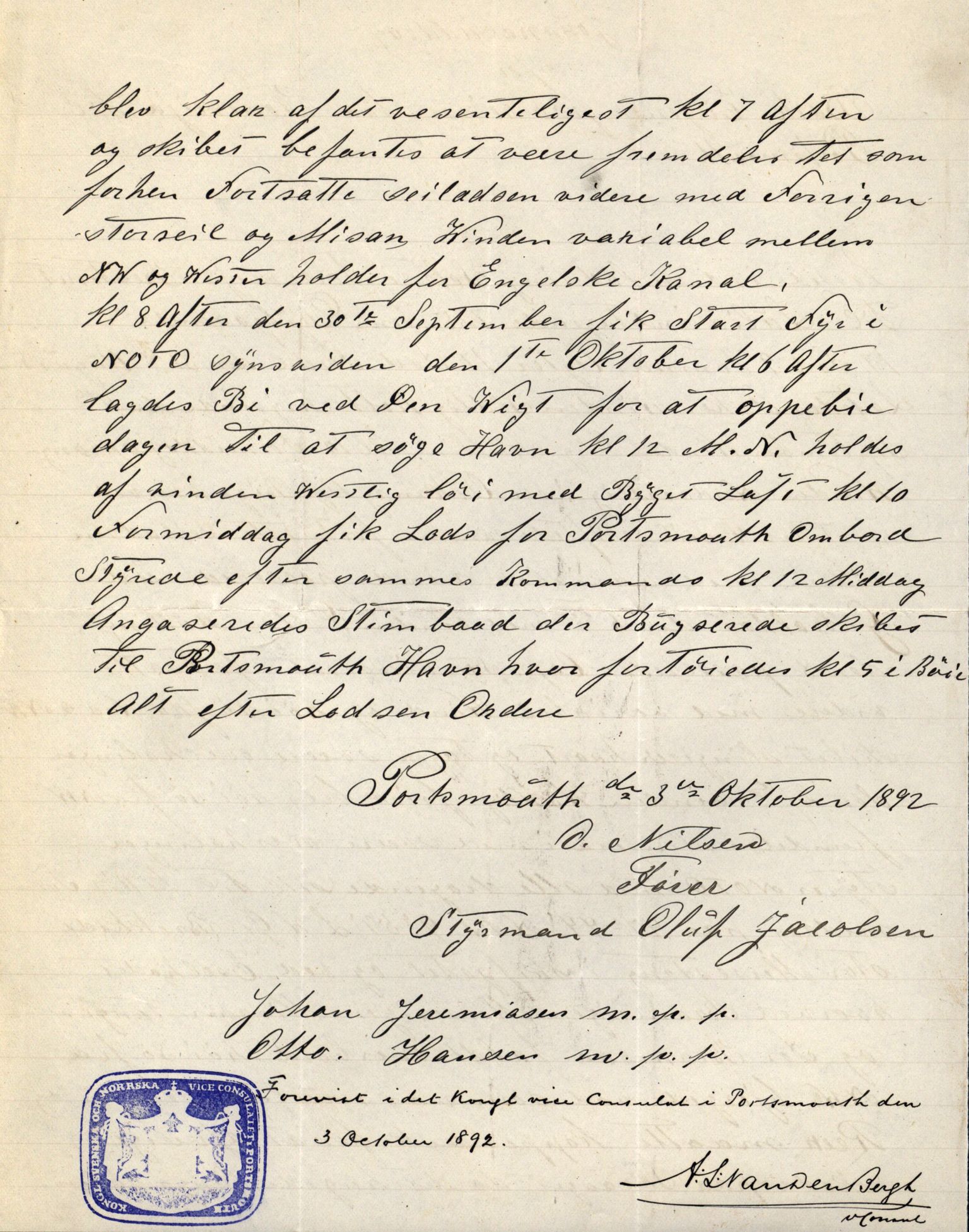 Pa 63 - Østlandske skibsassuranceforening, VEMU/A-1079/G/Ga/L0029/0006: Havaridokumenter / Alart, Aleyon, Agra, Dagmar, Minerva, Eugine, 1892