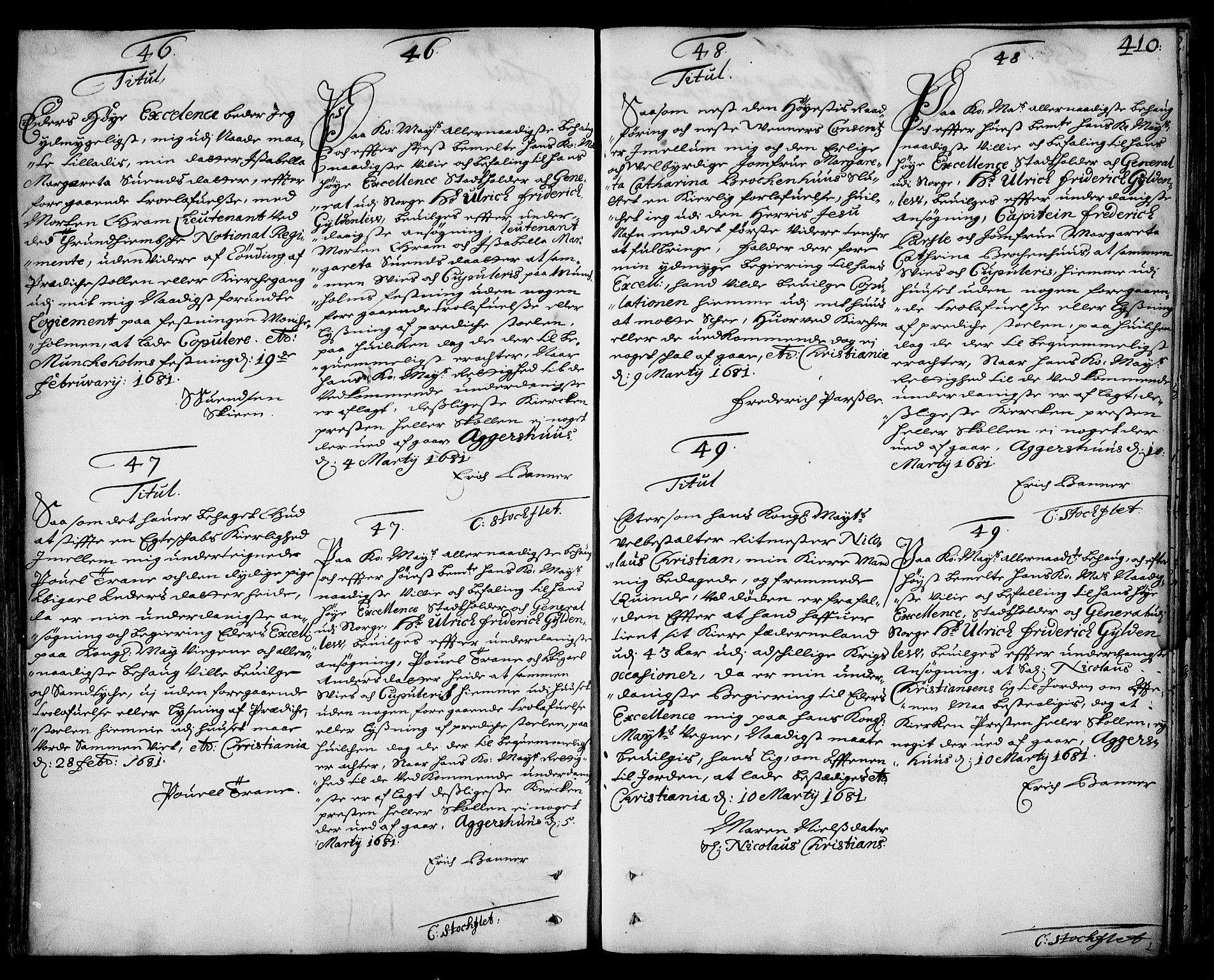Stattholderembetet 1572-1771, RA/EA-2870/Ad/L0003: Supplikasjons- og resolusjonsprotokoll, 1671-1682, p. 409b-410a