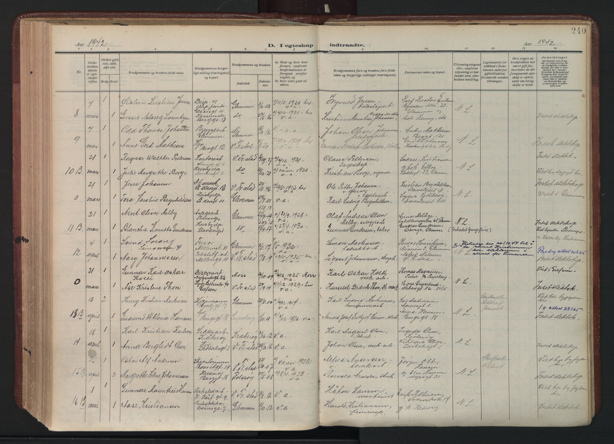 Fredrikstad domkirkes prestekontor Kirkebøker, SAO/A-10906/F/Fa/L0009: Parish register (official) no. I 9, 1908-1946, p. 240