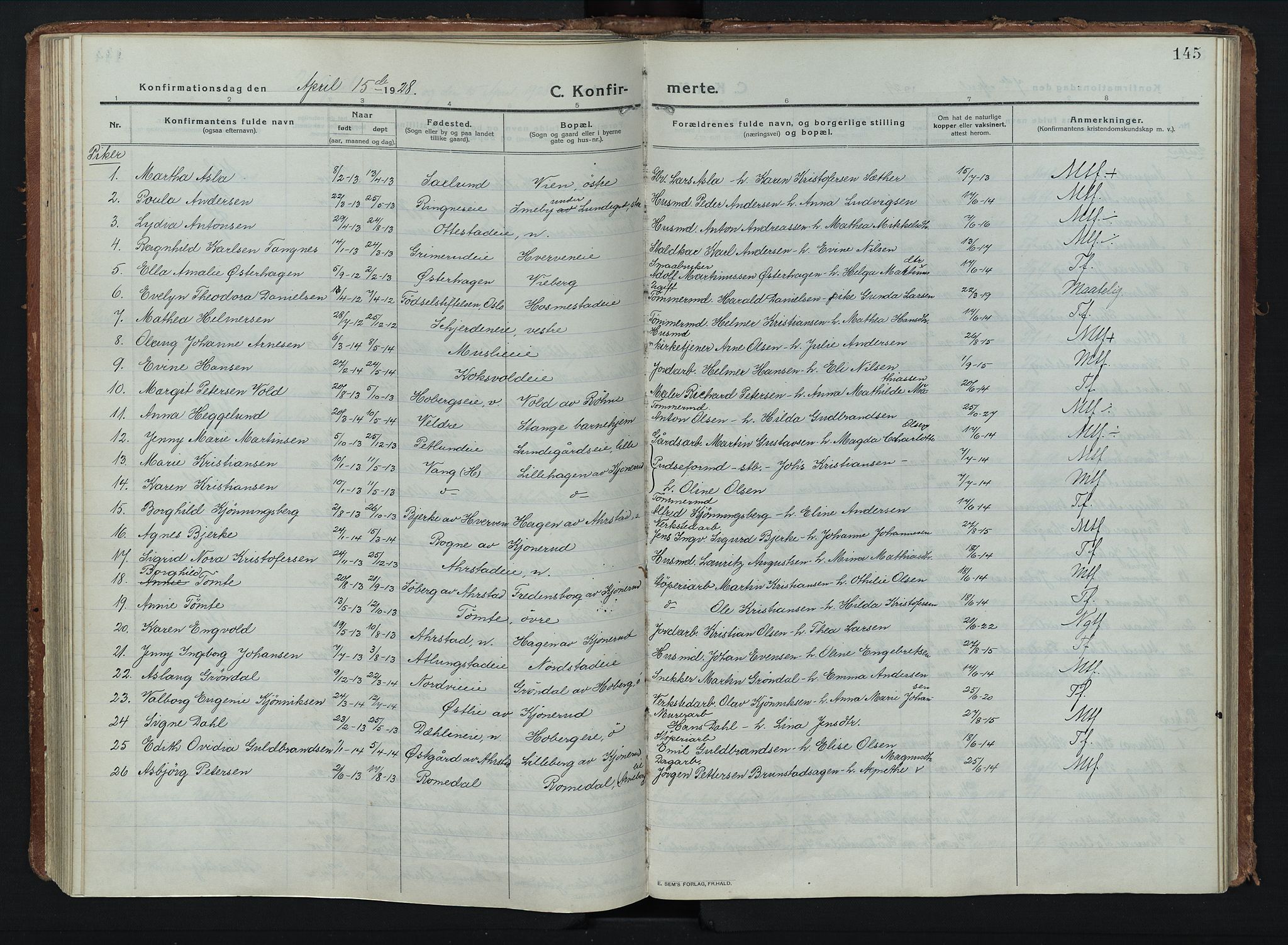 Stange prestekontor, AV/SAH-PREST-002/K/L0028: Parish register (official) no. 28, 1913-1932, p. 145