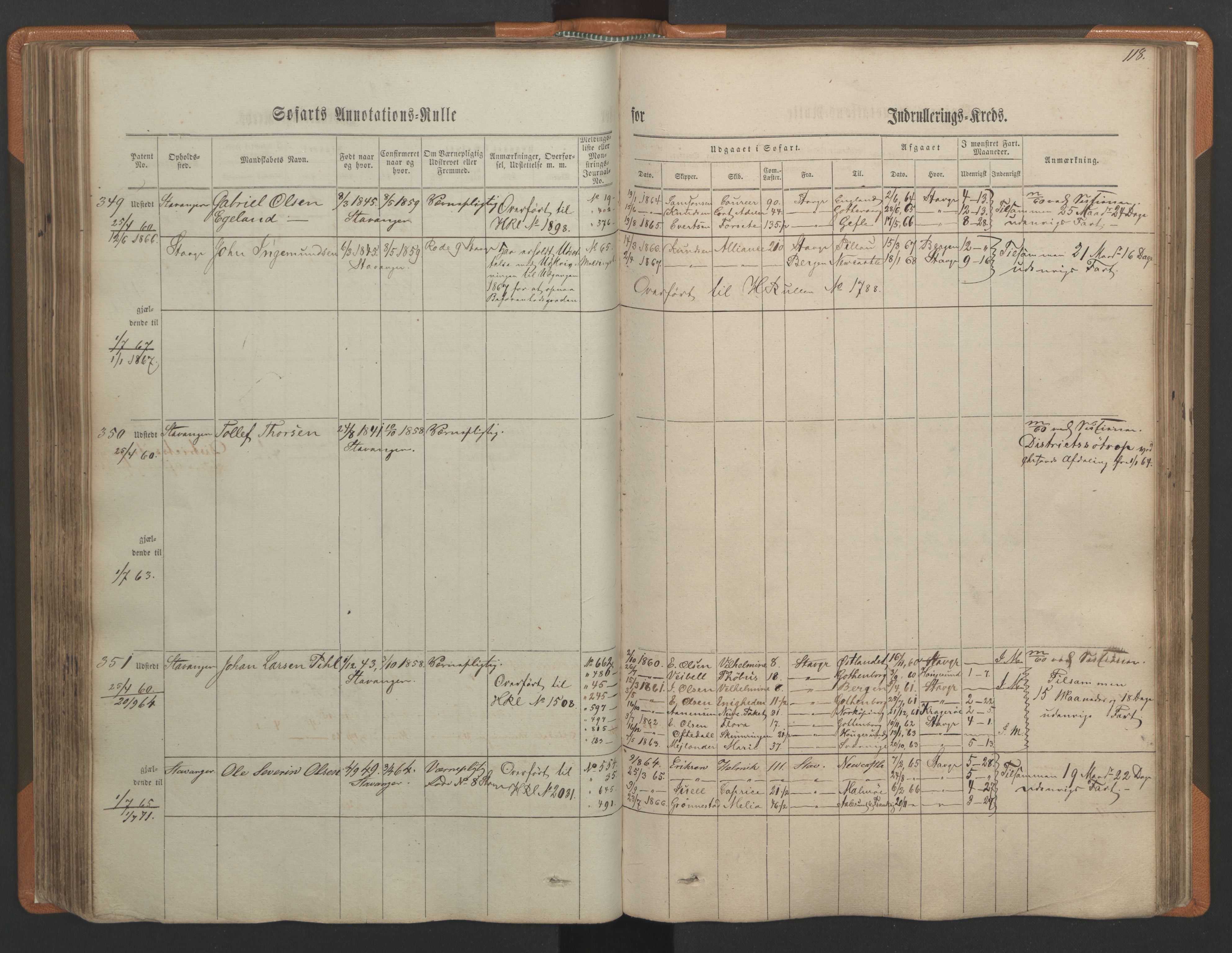 Stavanger sjømannskontor, AV/SAST-A-102006/F/Ff/L0001: Annotasjonsrulle, patentnr. 1-597 (del 1), 1860-1864, p. 127