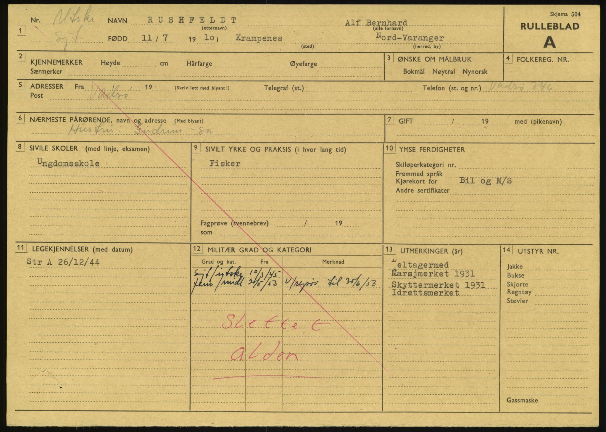 Forsvaret, Varanger bataljon, AV/RA-RAFA-2258/1/D/L0457: Rulleblad og tjenesteuttalelser for befal født 1910, 1920 og 1930, 1910-1930, p. 28