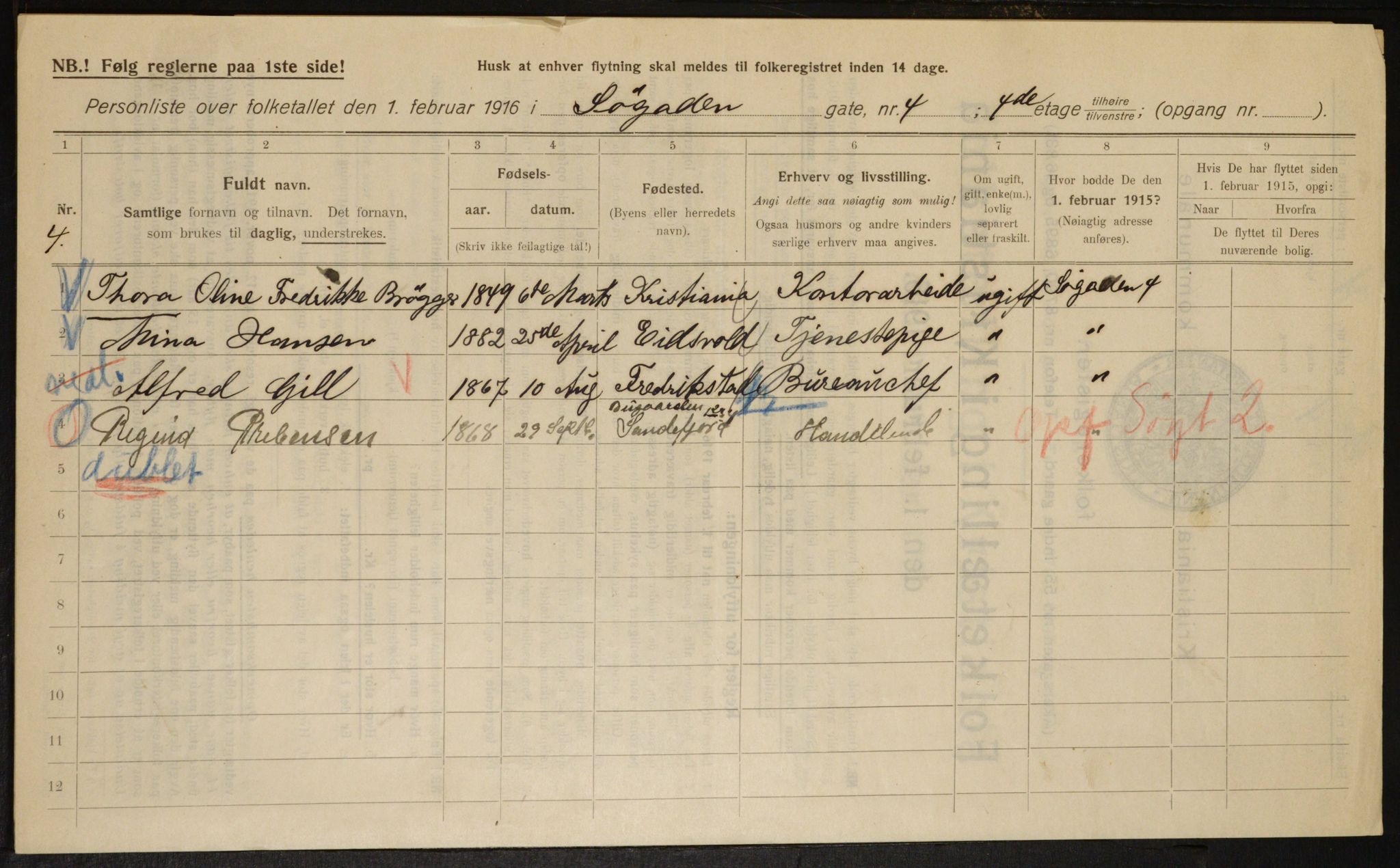 OBA, Municipal Census 1916 for Kristiania, 1916, p. 97556