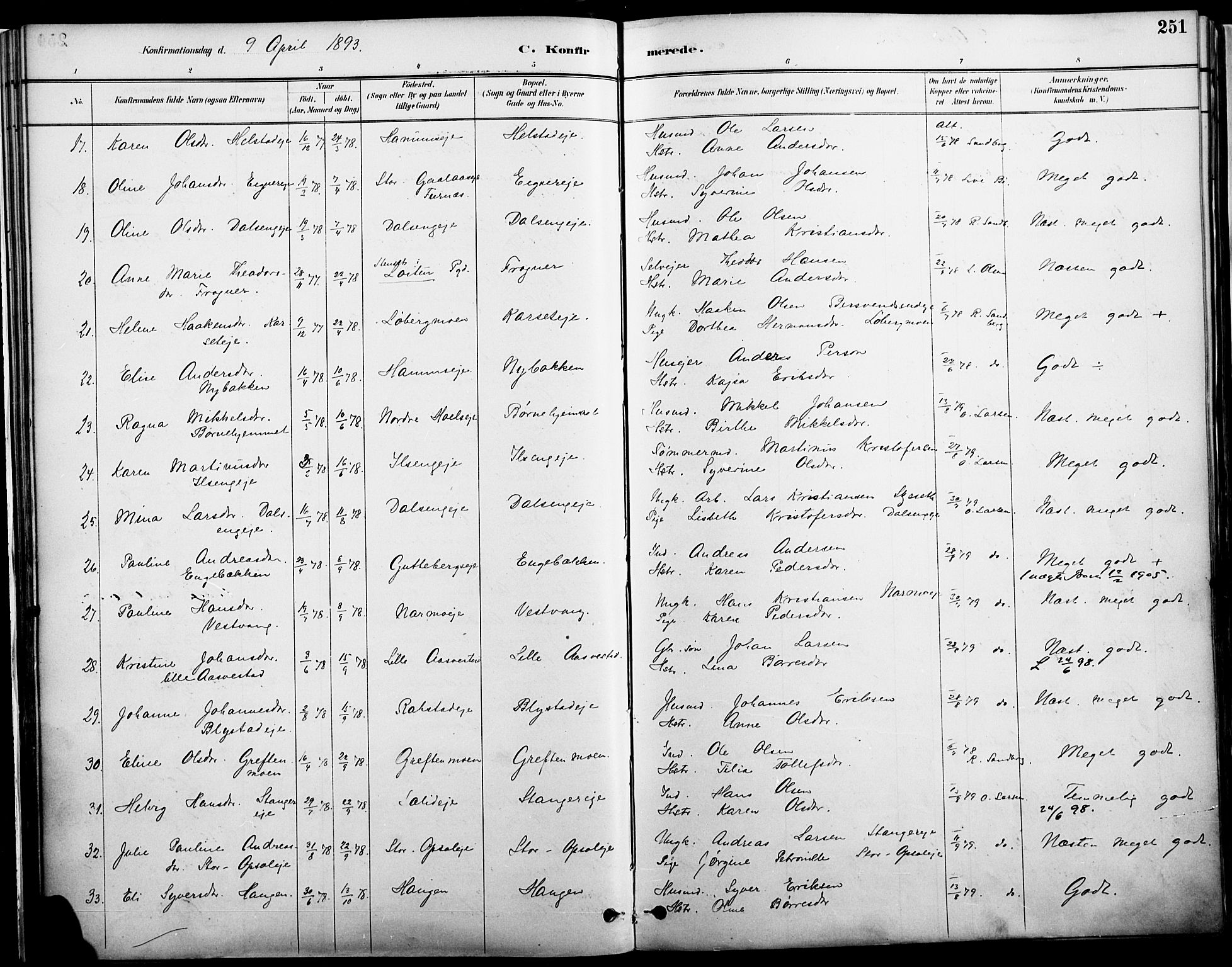 Vang prestekontor, Hedmark, SAH/PREST-008/H/Ha/Haa/L0019A: Parish register (official) no. 19, 1886-1900, p. 251