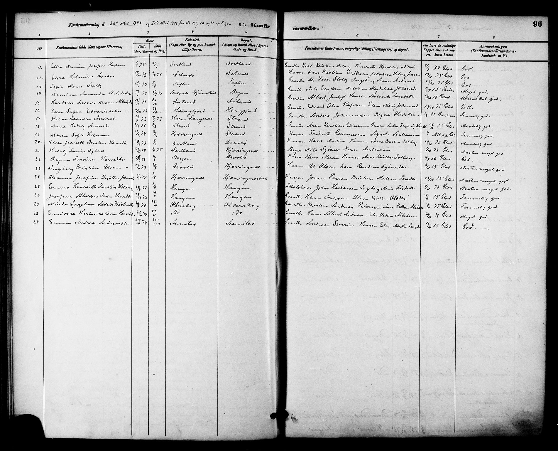 Ministerialprotokoller, klokkerbøker og fødselsregistre - Nordland, AV/SAT-A-1459/895/L1371: Parish register (official) no. 895A06, 1885-1894, p. 96