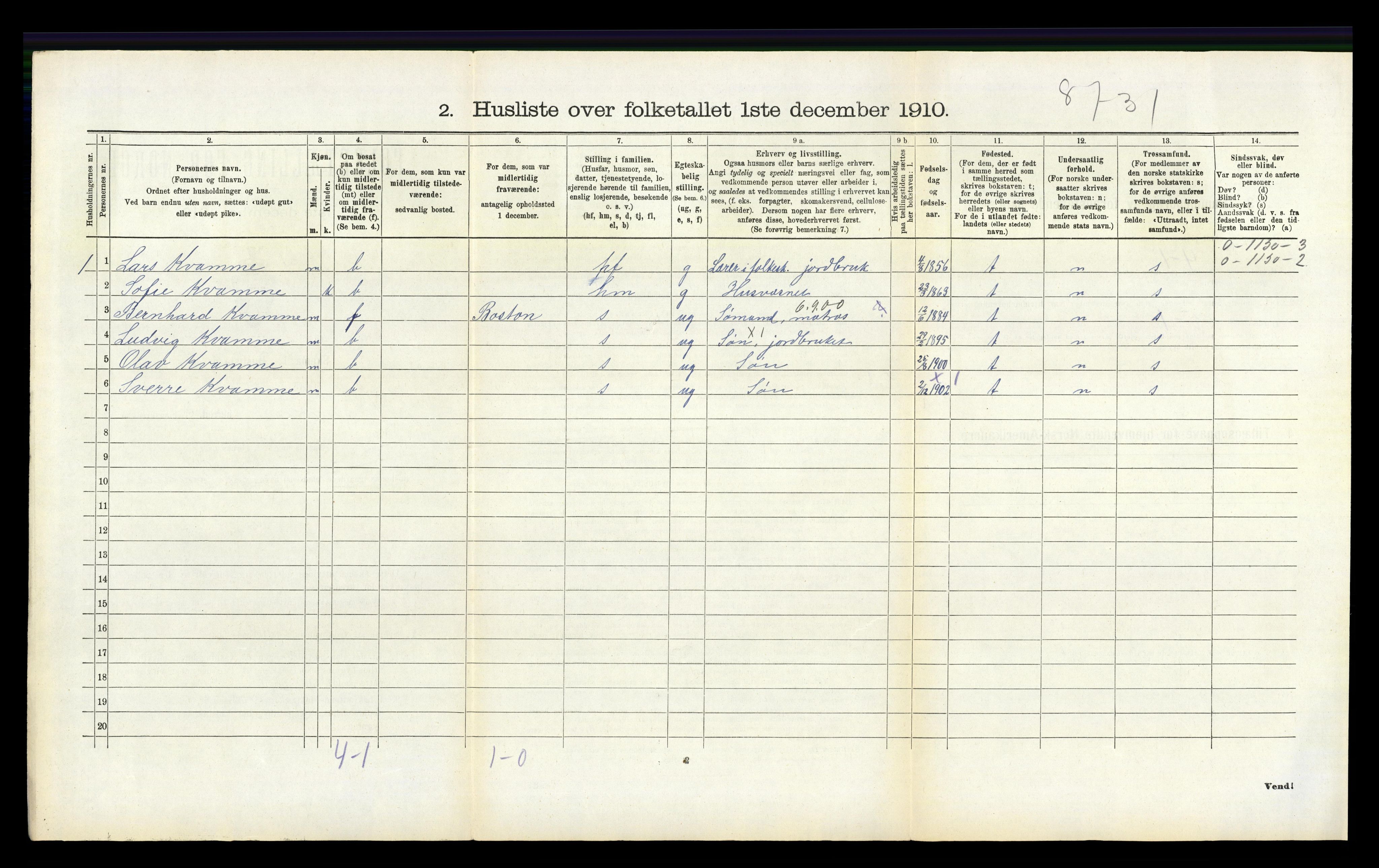 RA, 1910 census for Hamre, 1910, p. 163