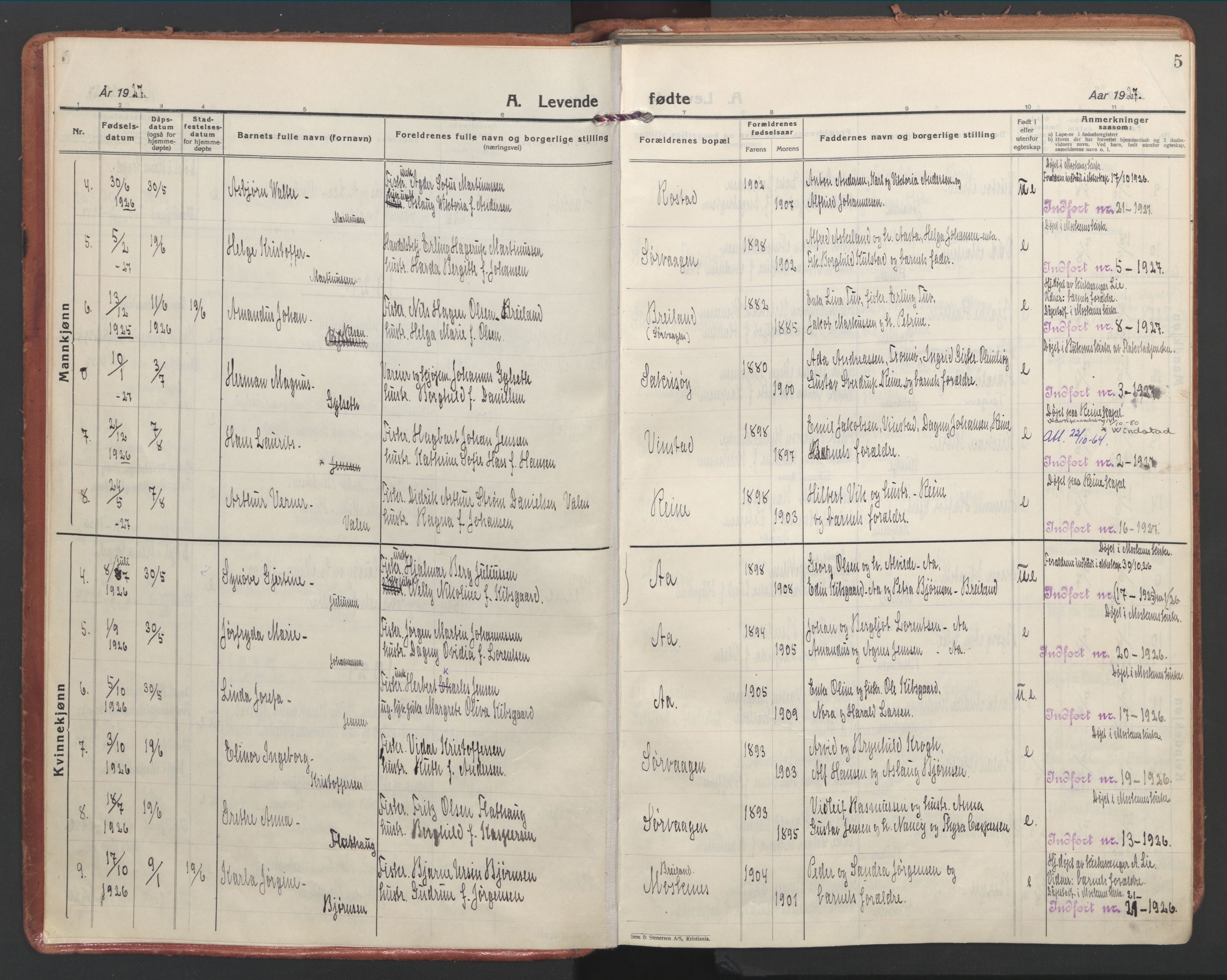 Ministerialprotokoller, klokkerbøker og fødselsregistre - Nordland, SAT/A-1459/886/L1223: Parish register (official) no. 886A05, 1926-1938, p. 5
