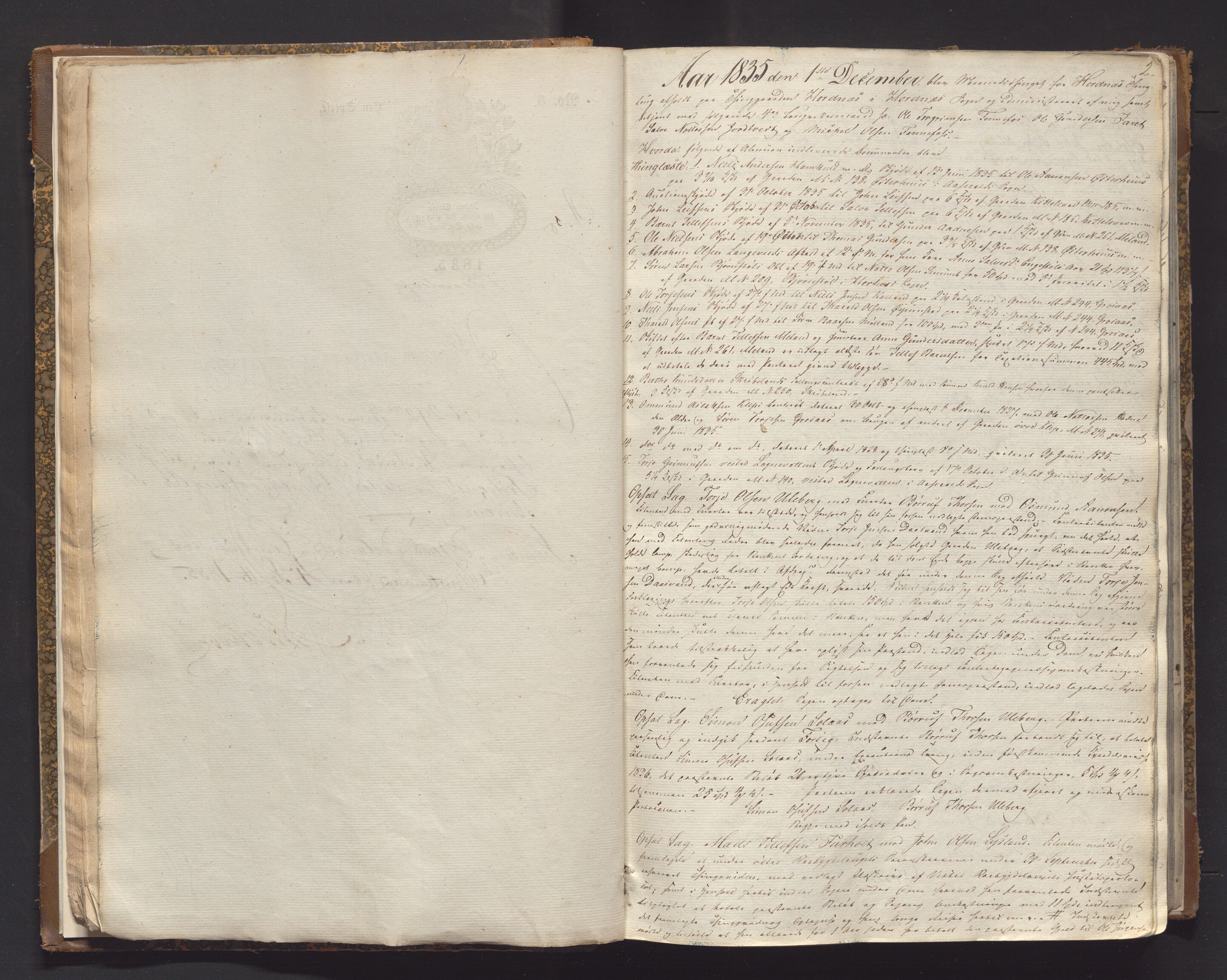 Setesdal sorenskriveri, AV/SAK-1221-0011/F/Fa/L0019: Tingbok nr 14, 1835-1841, p. 1b-2a