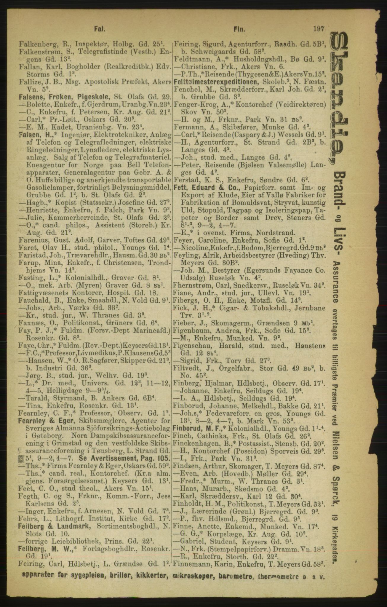 Kristiania/Oslo adressebok, PUBL/-, 1888, p. 197