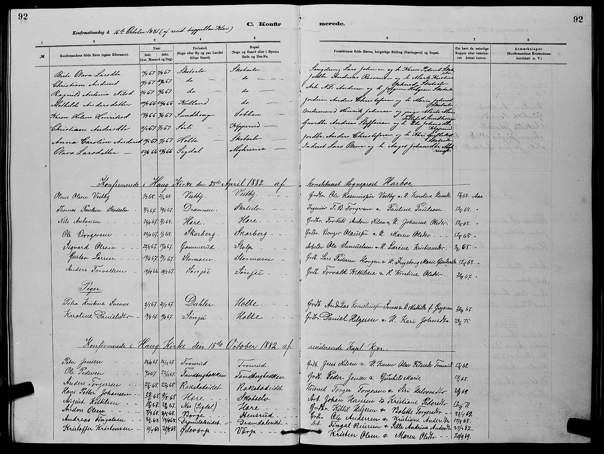 Eiker kirkebøker, AV/SAKO-A-4/G/Gb/L0003: Parish register (copy) no. II 3, 1880-1893, p. 92