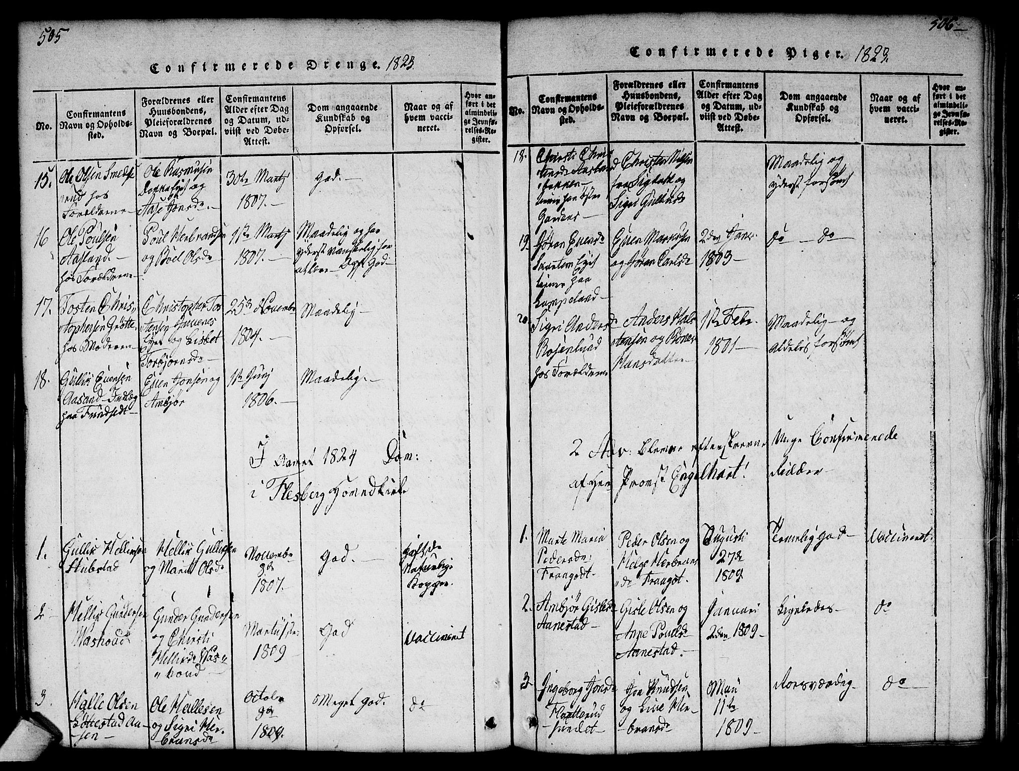 Flesberg kirkebøker, AV/SAKO-A-18/G/Ga/L0001: Parish register (copy) no. I 1, 1816-1834, p. 505-506