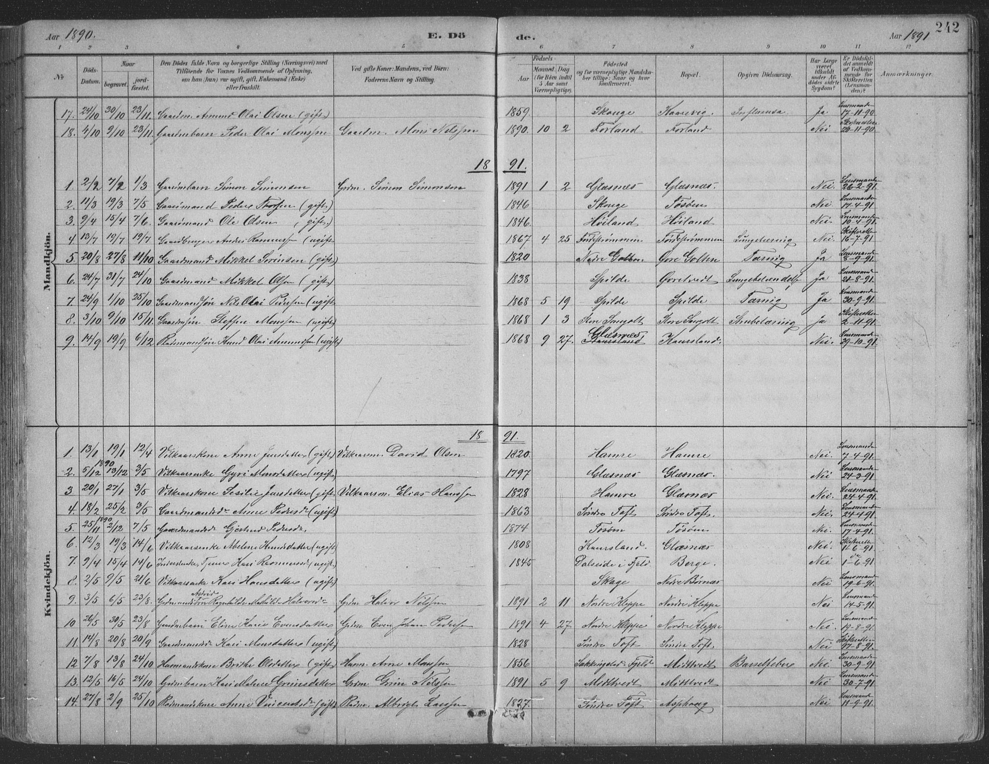 Sund sokneprestembete, SAB/A-99930: Parish register (copy) no. B 3, 1882-1911, p. 242