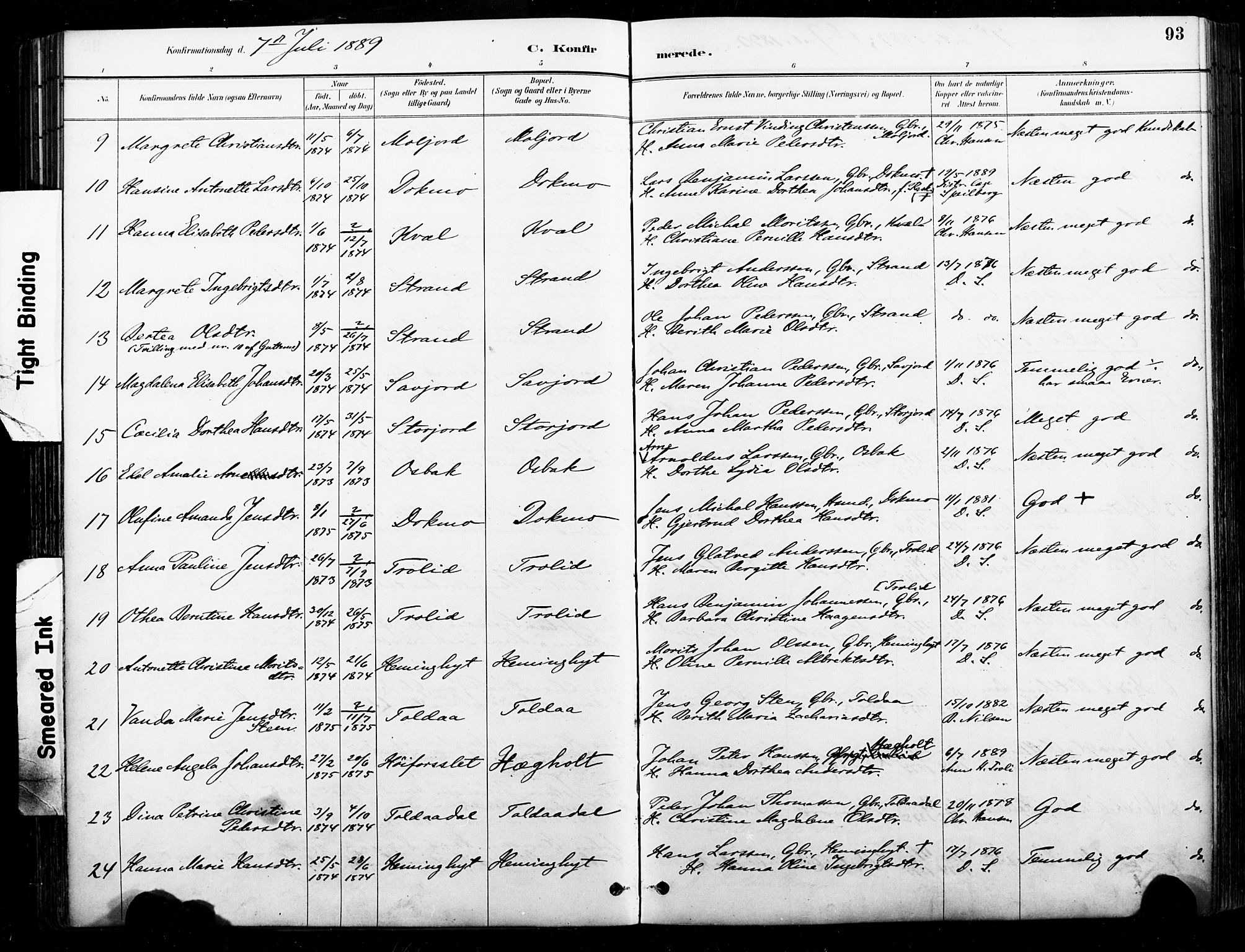 Ministerialprotokoller, klokkerbøker og fødselsregistre - Nordland, SAT/A-1459/846/L0646: Parish register (official) no. 846A04, 1887-1901, p. 93