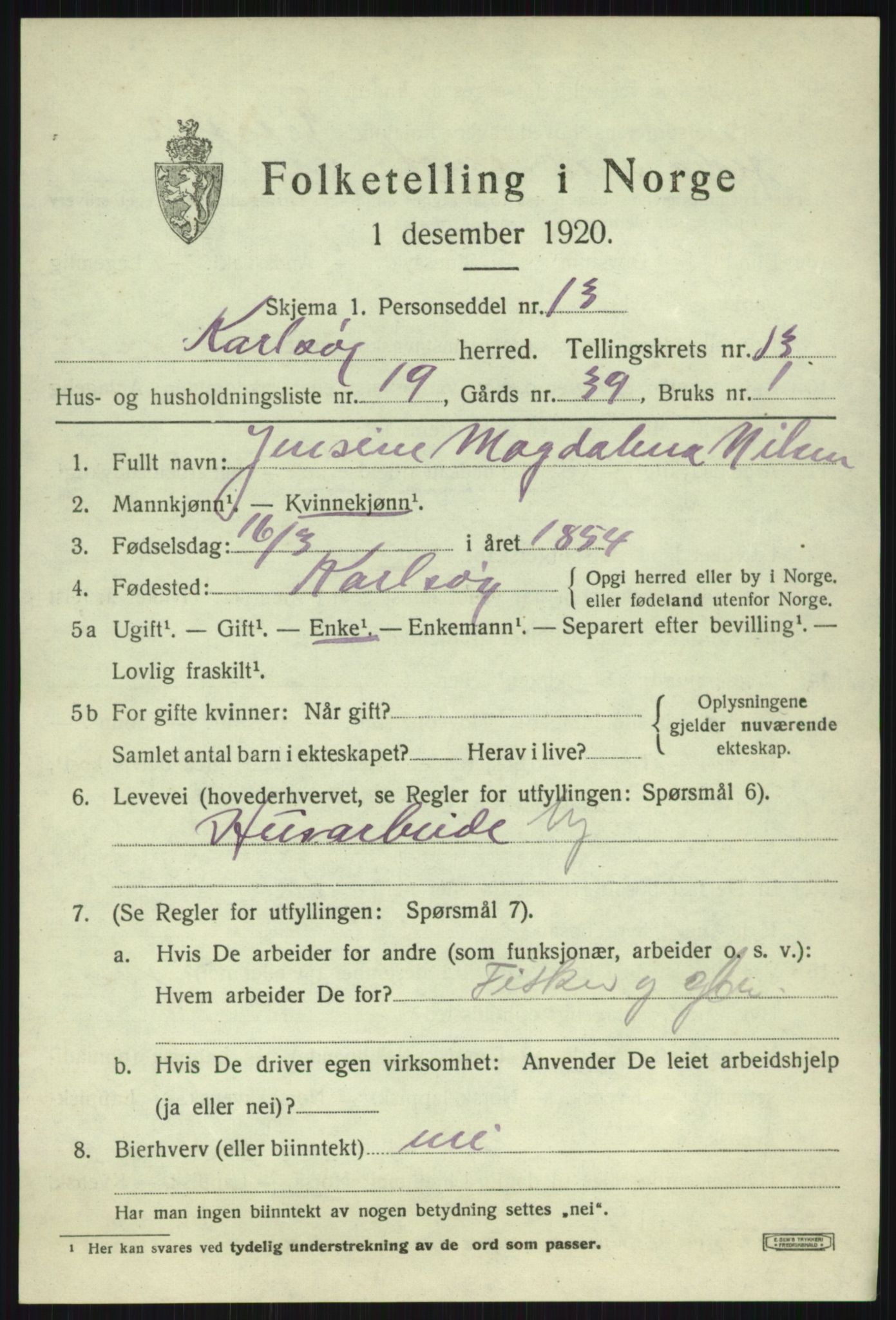 SATØ, 1920 census for Karlsøy, 1920, p. 4842